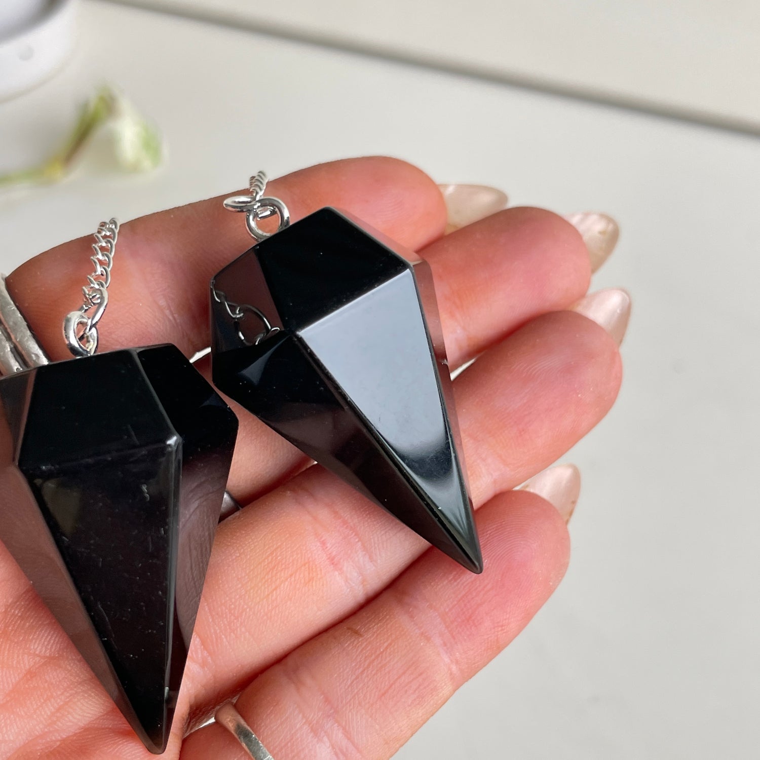 Black Obsidian Faceted Pendulum