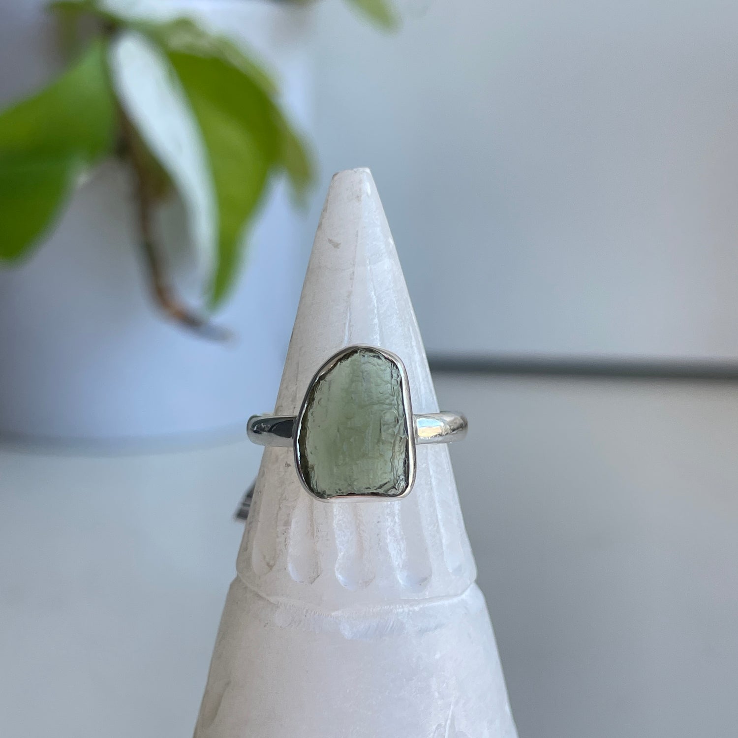 Moldavite Freeform Ring Sz6