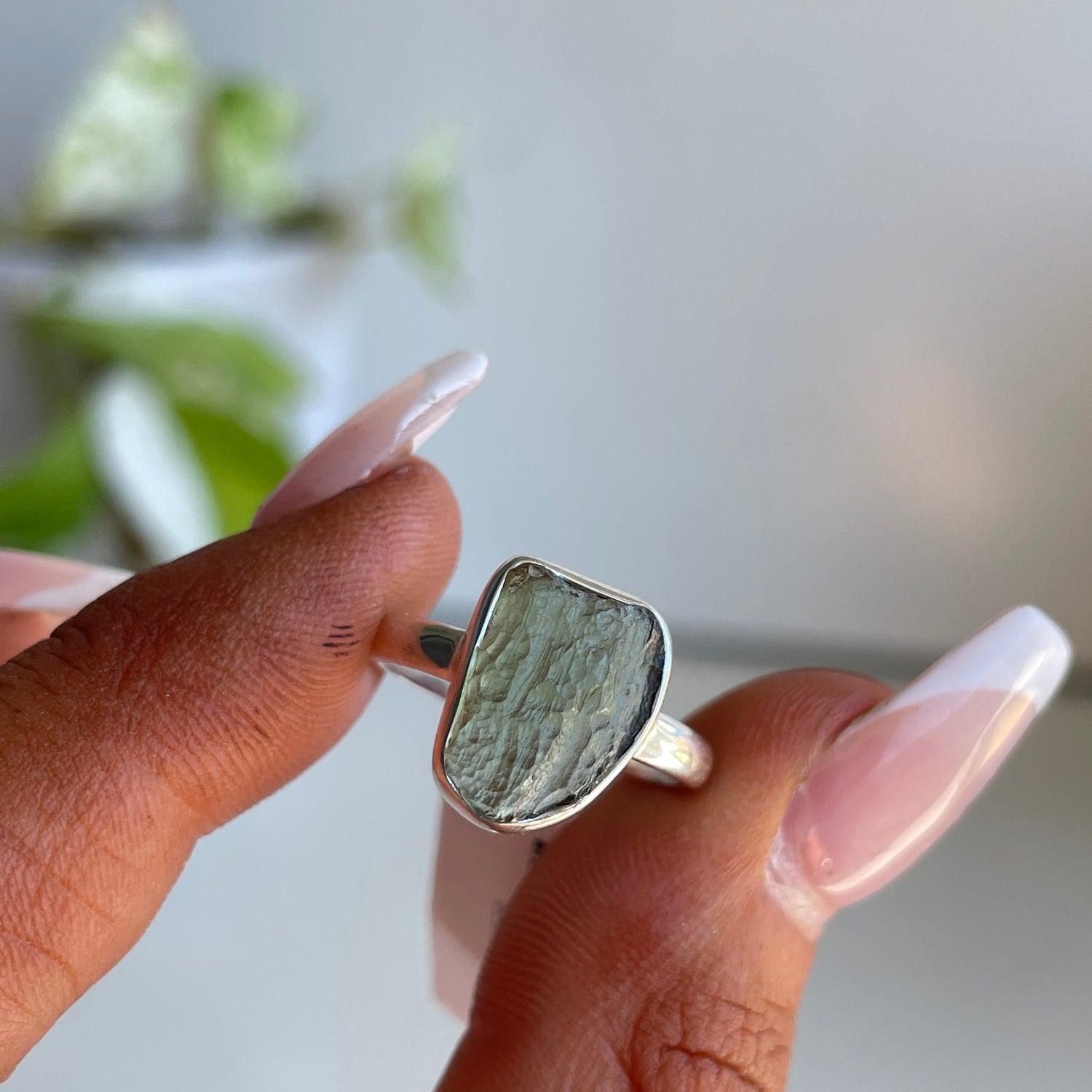 Moldavite Freeform Ring Sz6