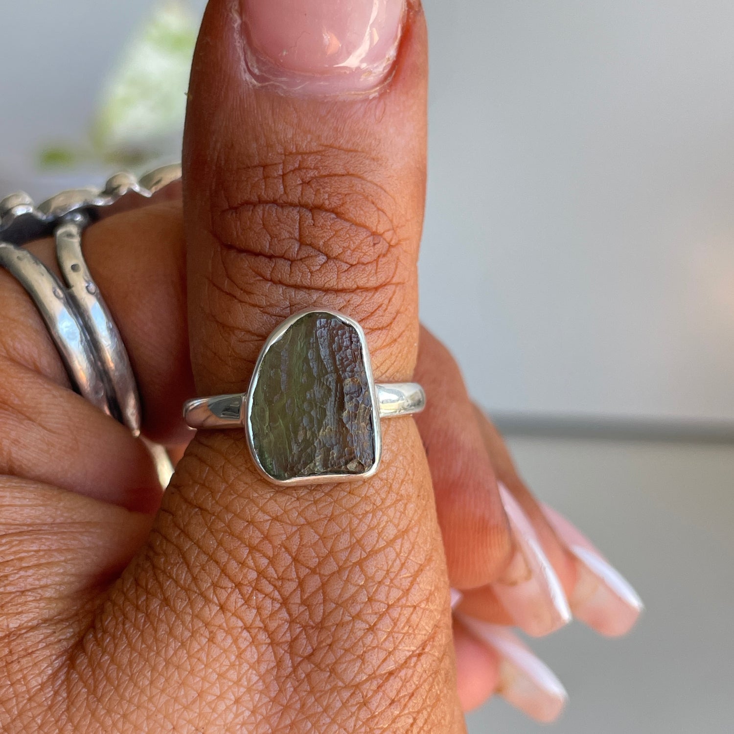 Moldavite Freeform Ring Sz6