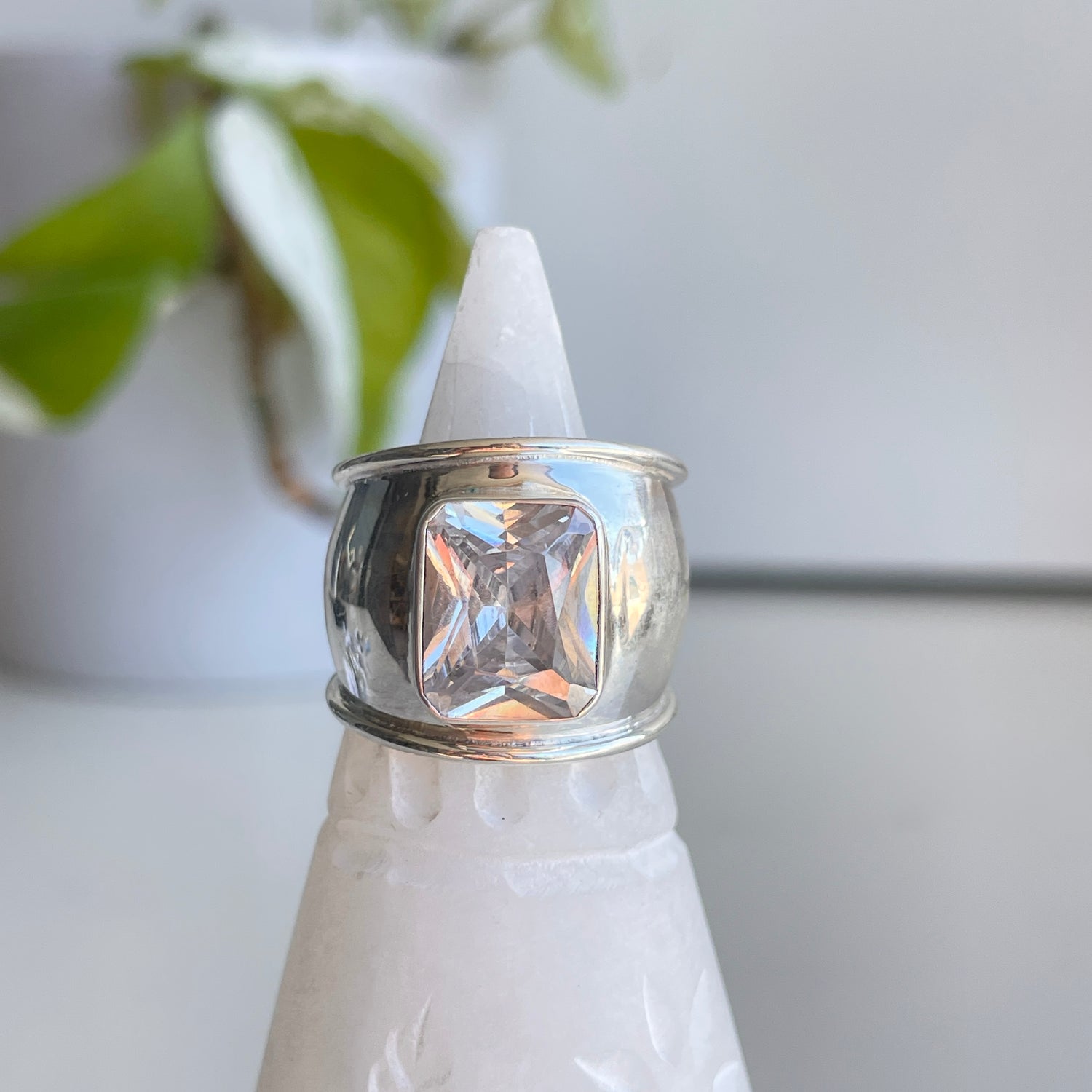 Clear Quartz Rectangle Ring Sz8