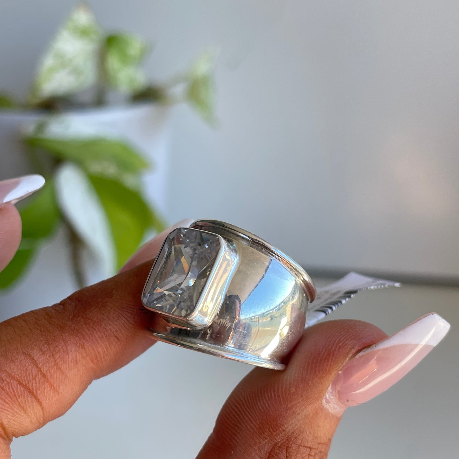 Clear Quartz Rectangle Ring Sz8