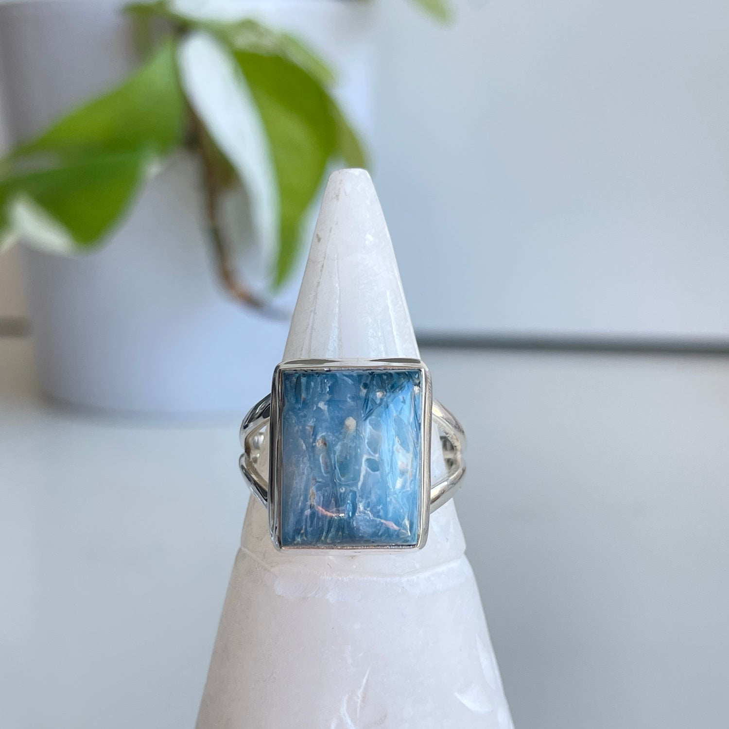 Blue Ice Glacierite Rectangle Ring Sz9