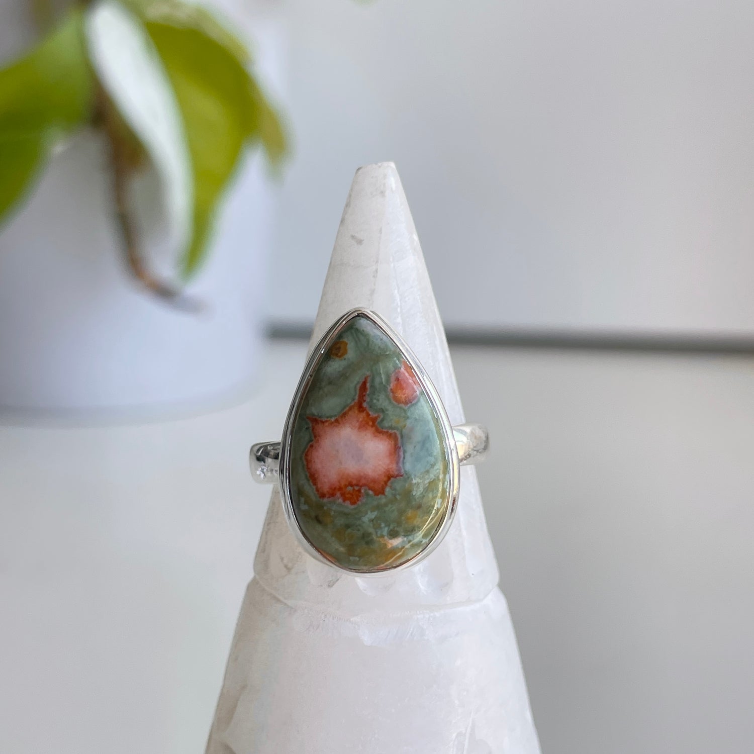 Rhyolite Teardrop Ring Sz8