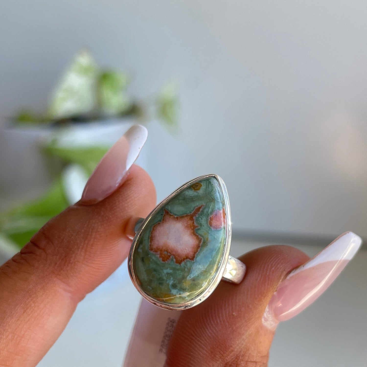 Rhyolite Teardrop Ring Sz8