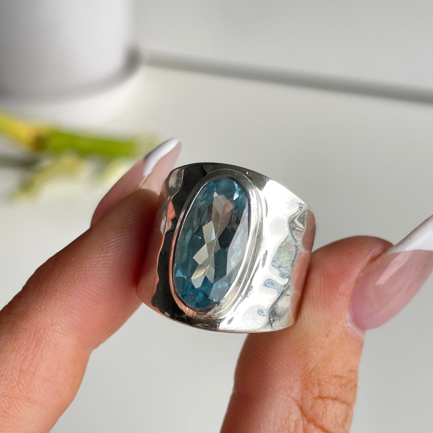 Blue Topaz Oval Ring Sz9