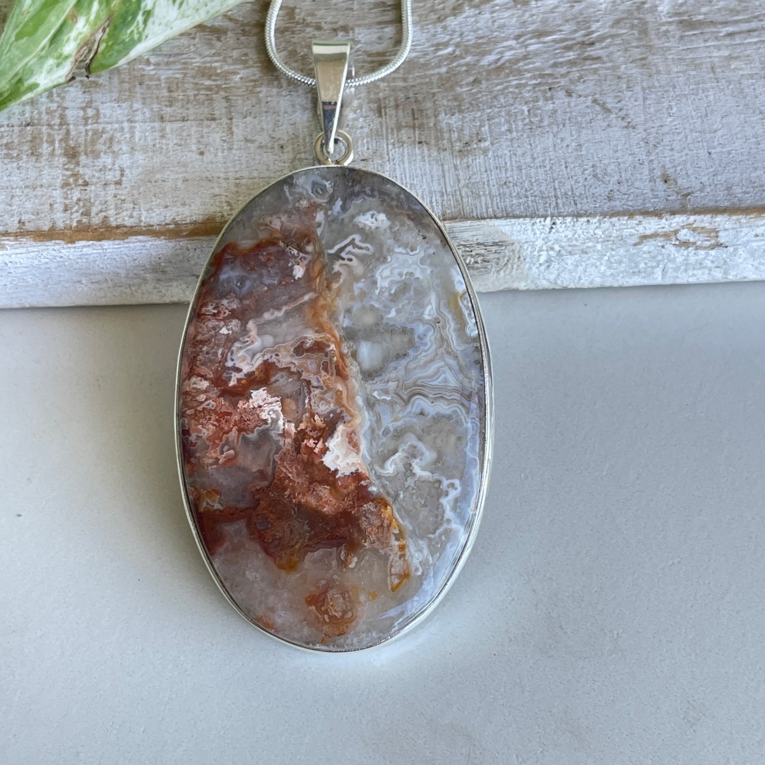 Crazy Lace Agate Oval Pendant