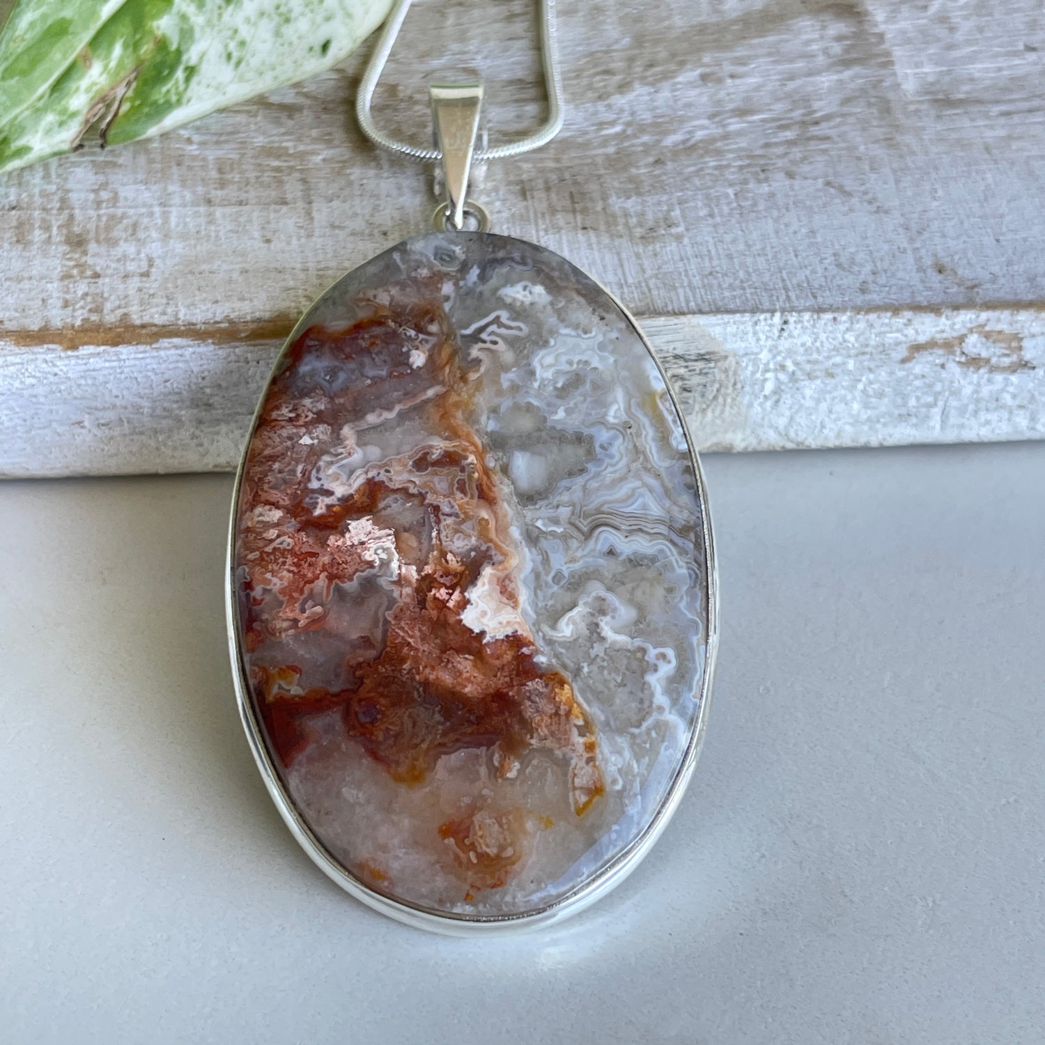 Crazy Lace Agate Oval Pendant