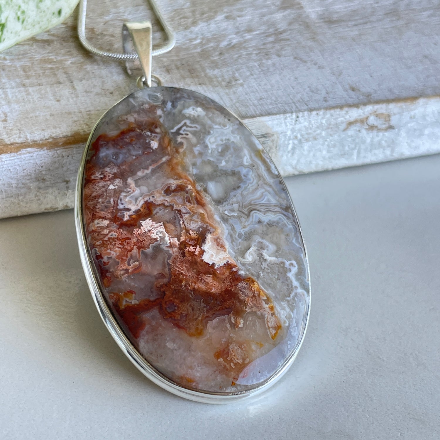 Crazy Lace Agate Oval Pendant