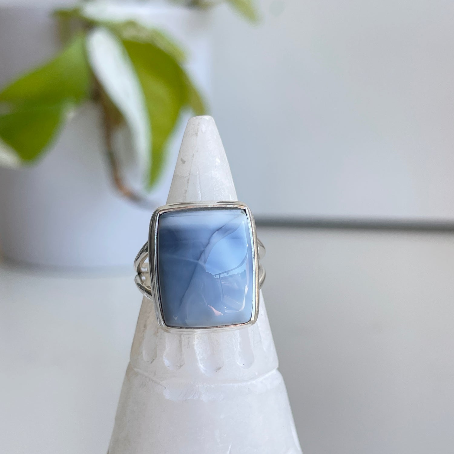 Blue Opal Rectangle Ring Sz6