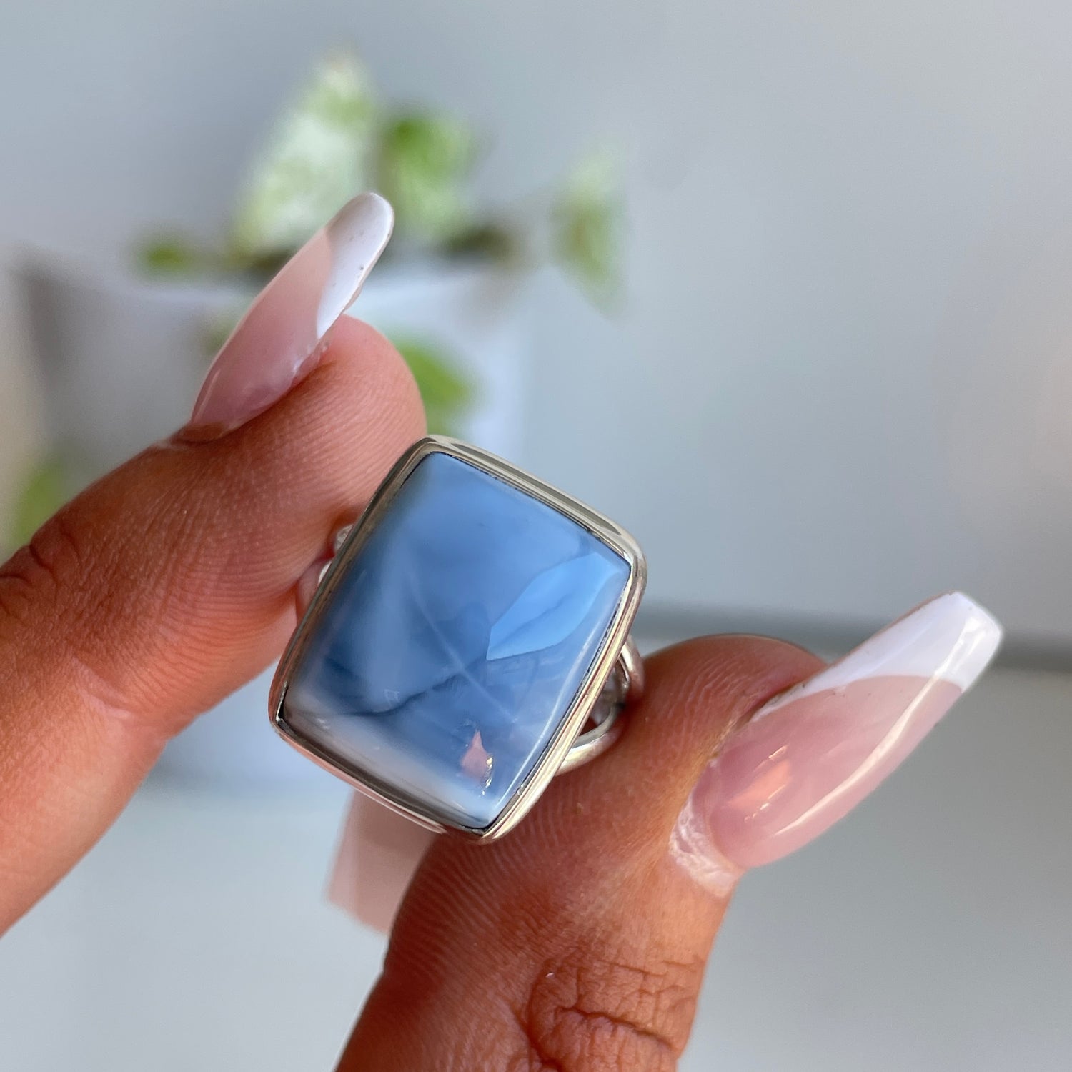 Blue Opal Rectangle Ring Sz6