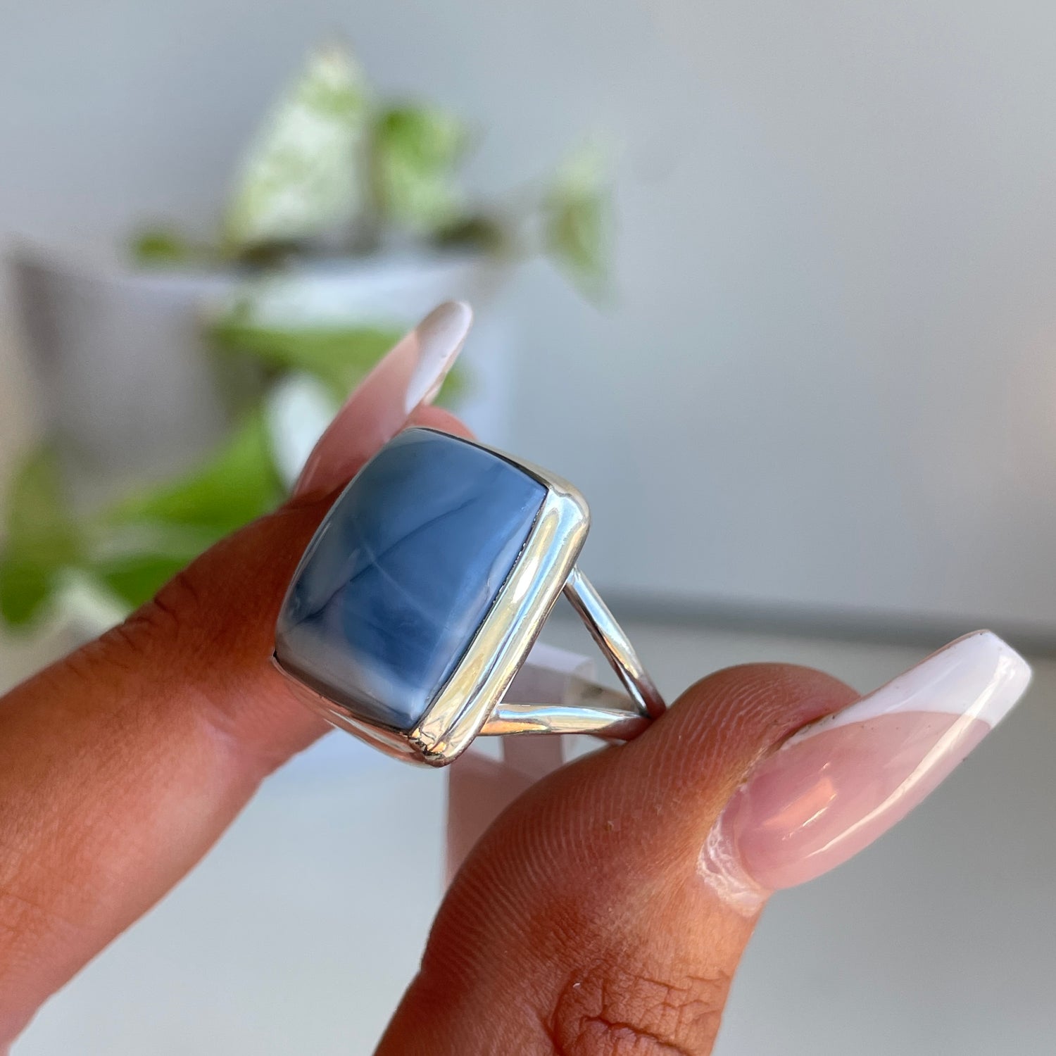 Blue Opal Rectangle Ring Sz6