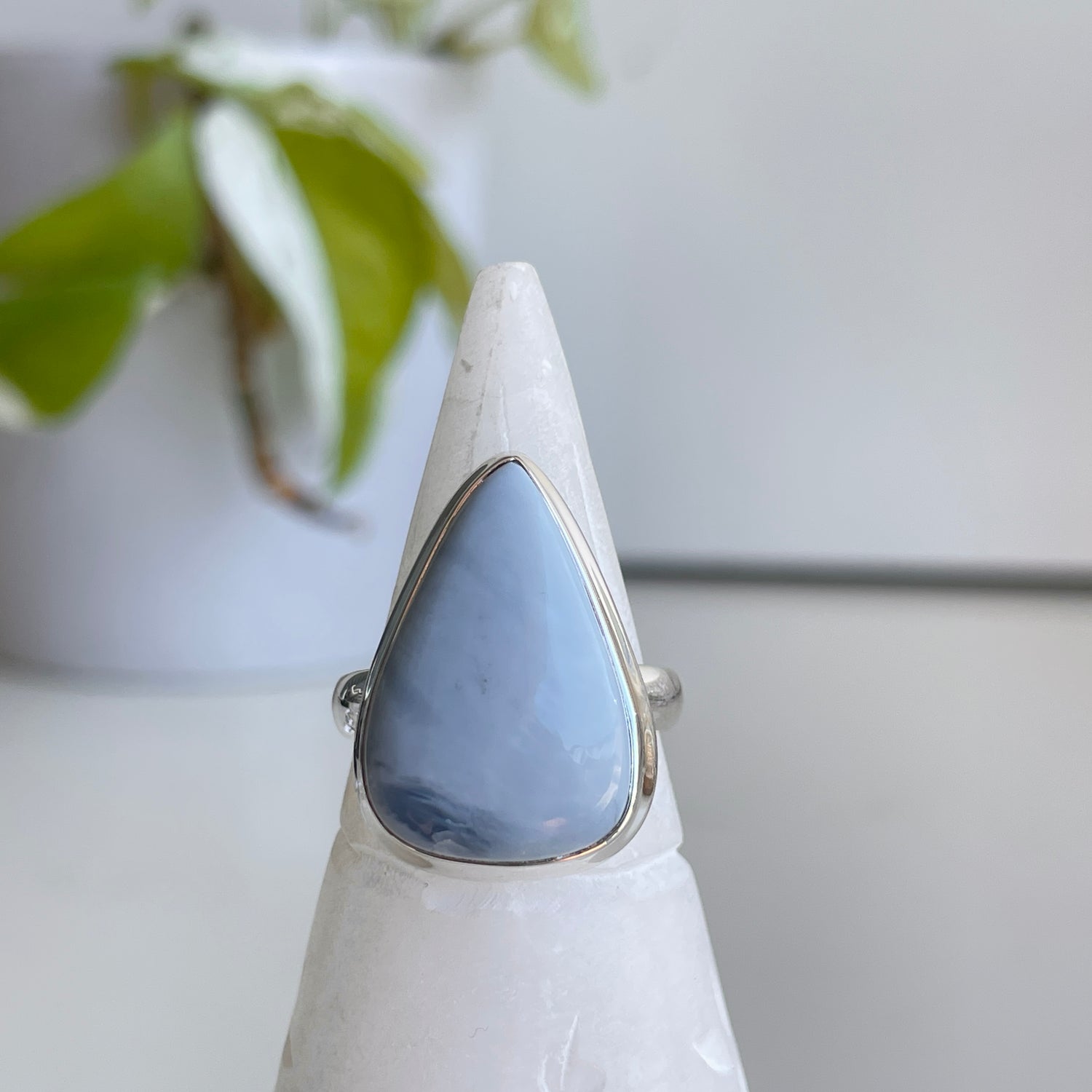 Blue Opal Teardrop Ring Sz9