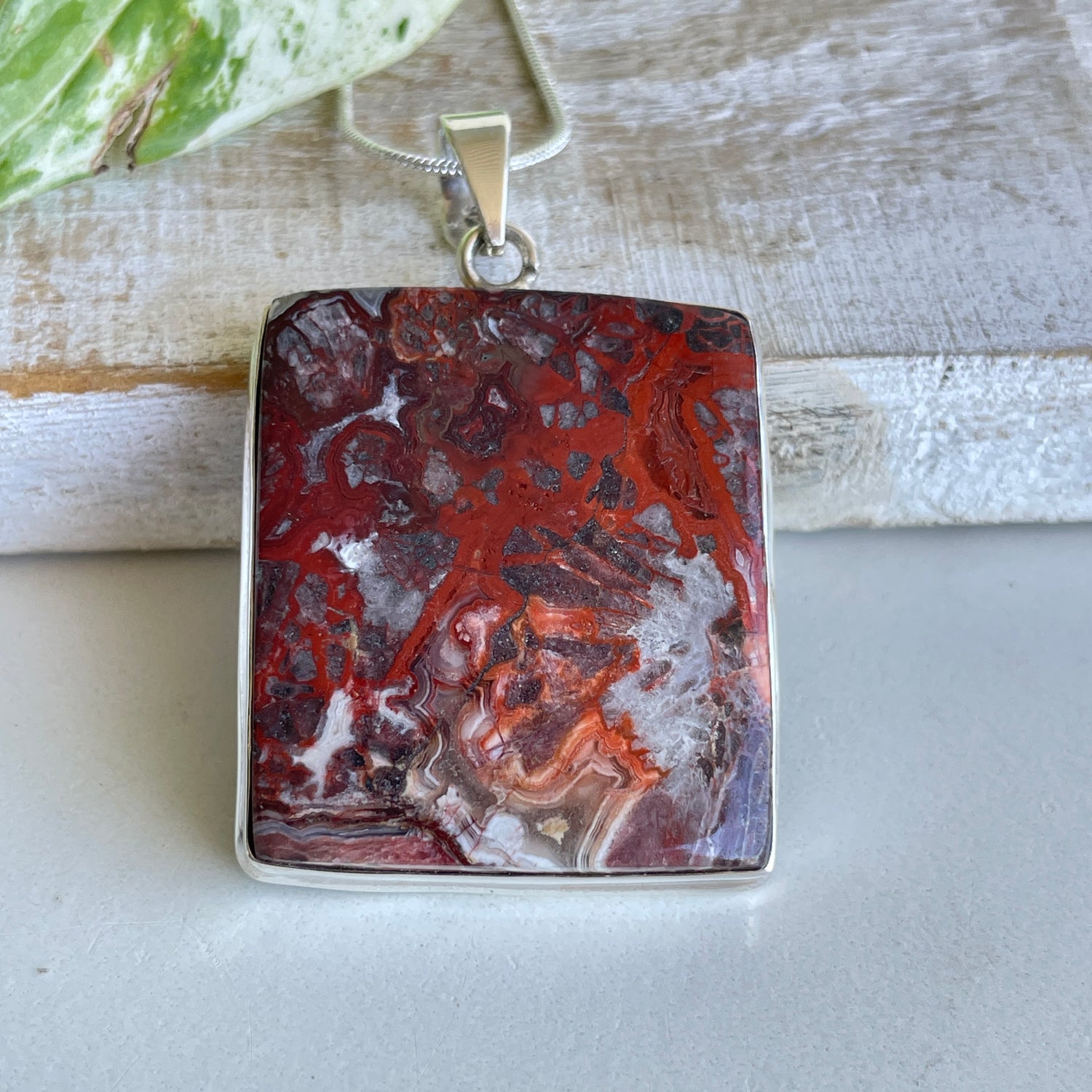 Crazy Lace Agate Rectangle Pendant