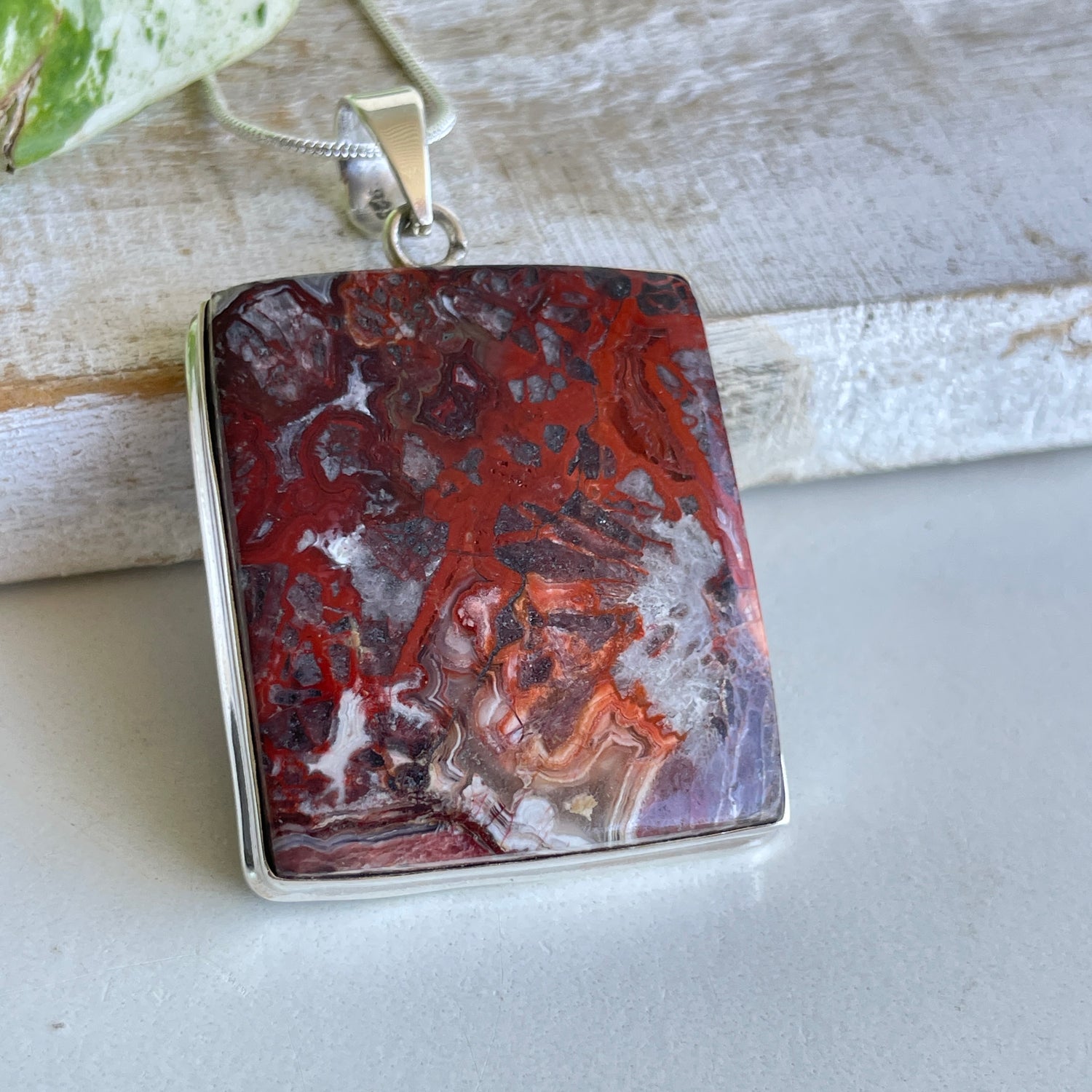 Crazy Lace Agate Rectangle Pendant