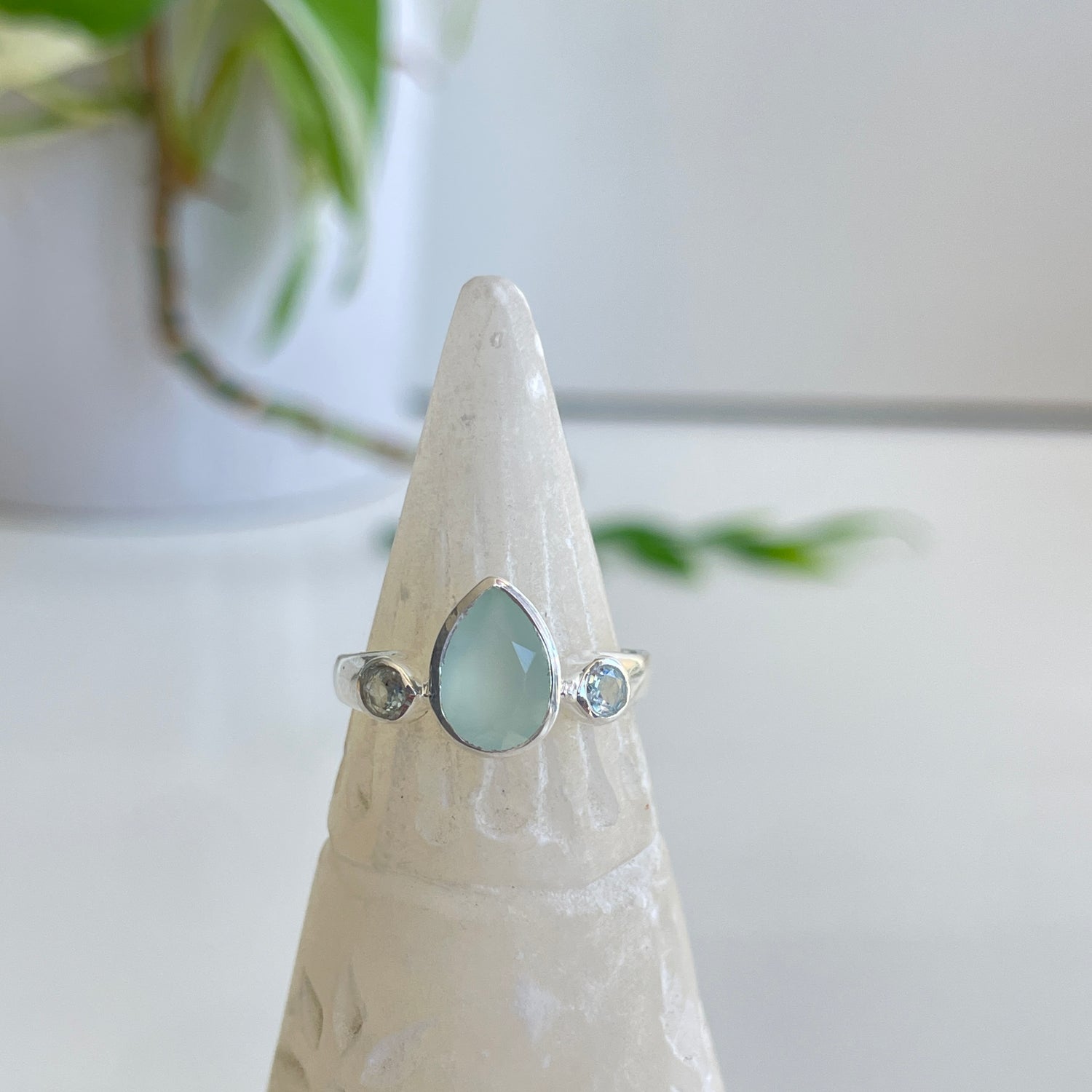 Chalcedony Triple Stone Ring