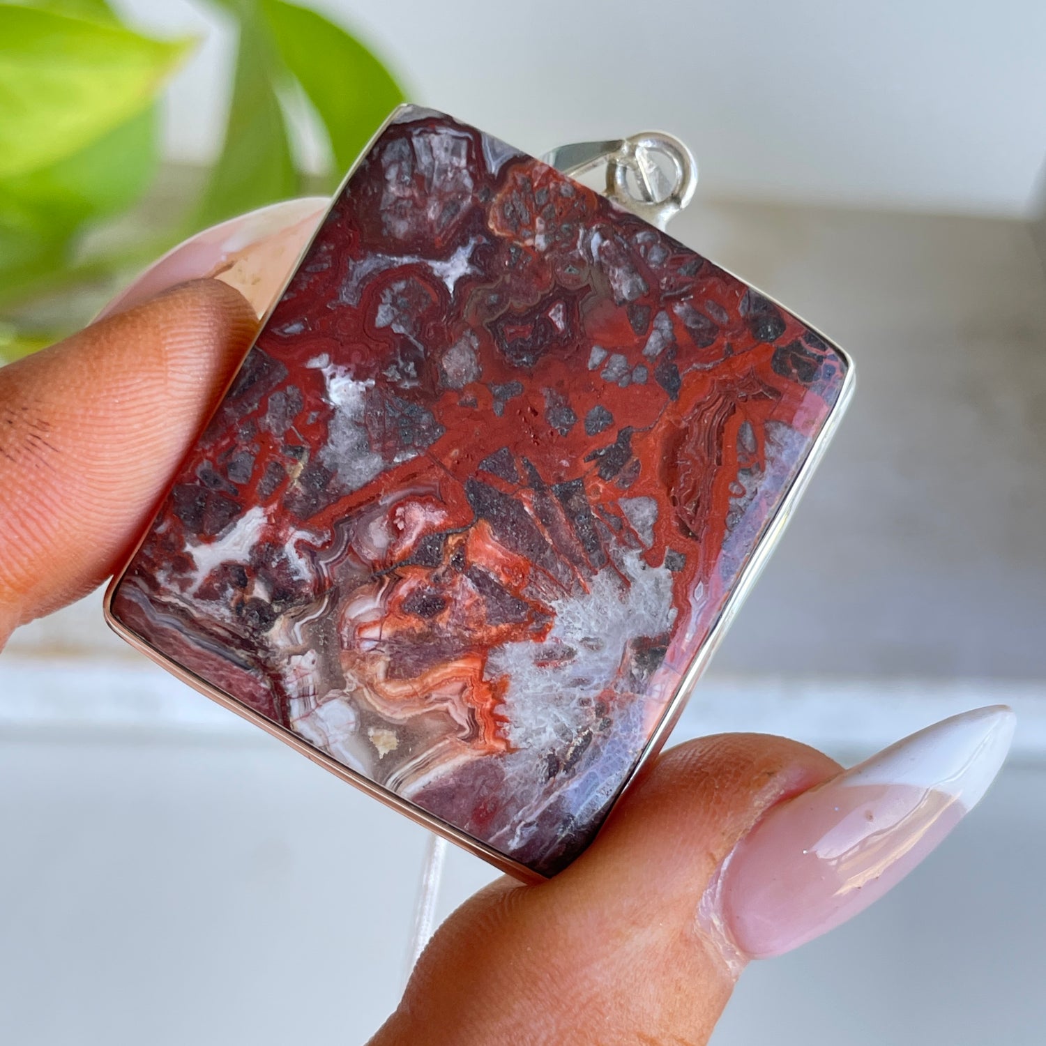 Crazy Lace Agate Rectangle Pendant