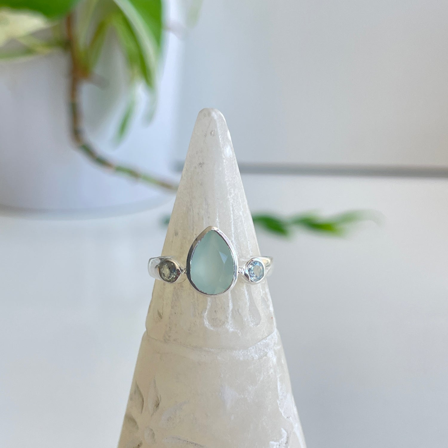 Chalcedony Triple Stone Ring