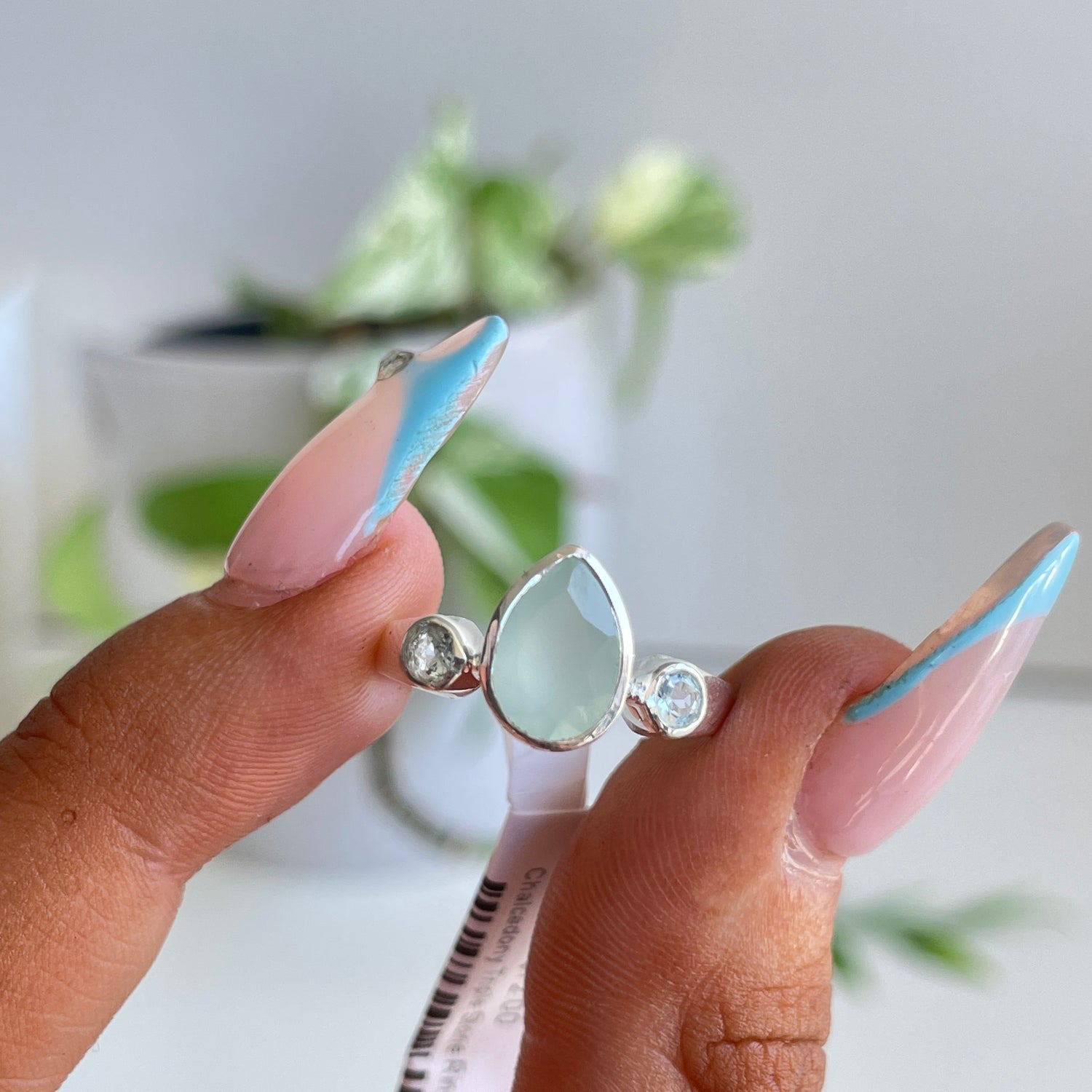Chalcedony Triple Stone Ring