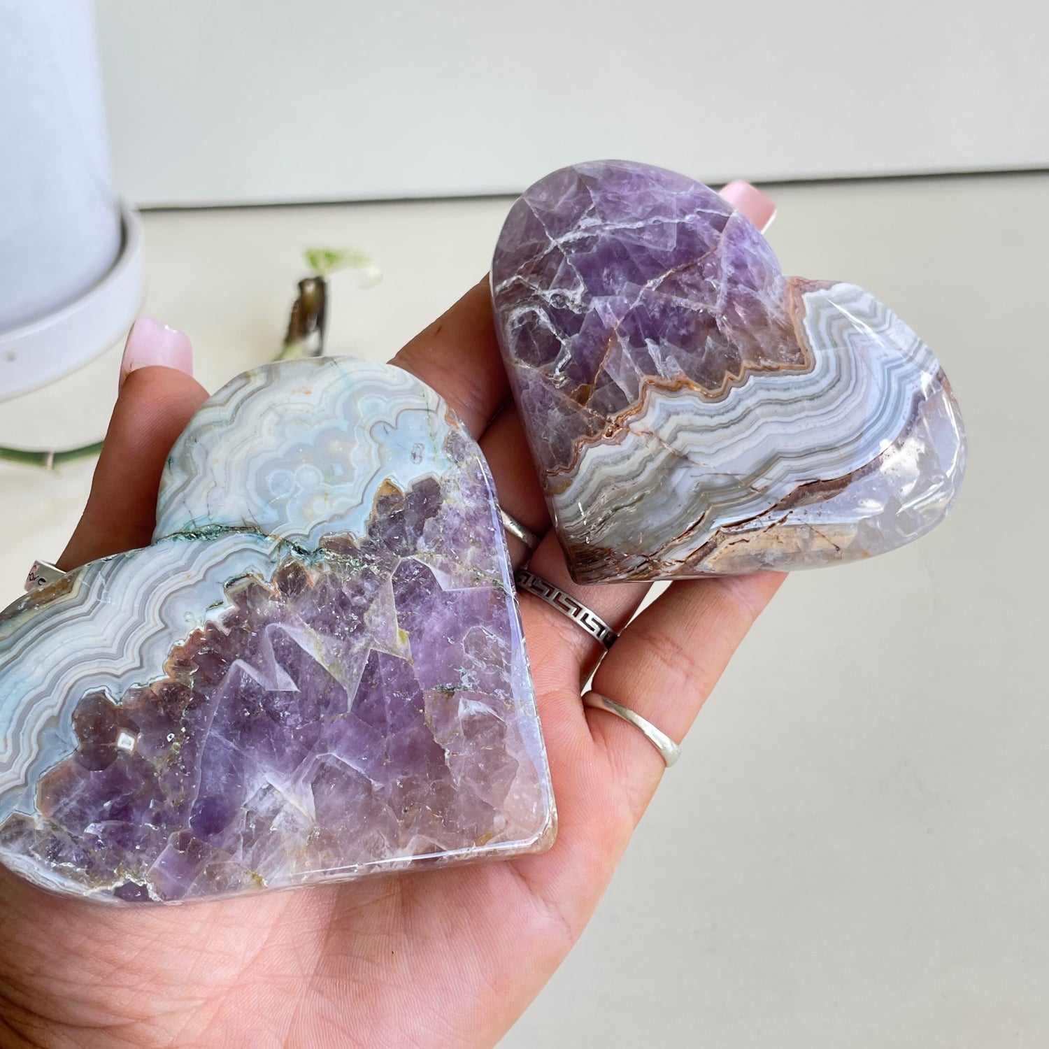 Amethyst Agate Heart Lge