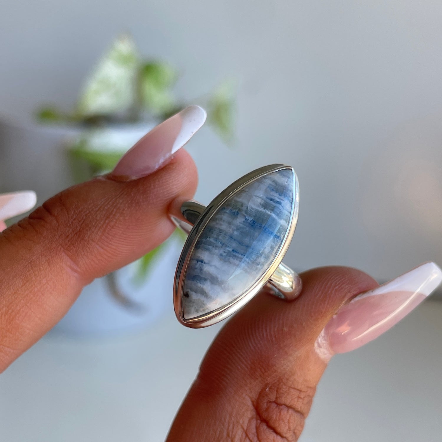 Blue Scheelite Marquise Ring Sz9.5