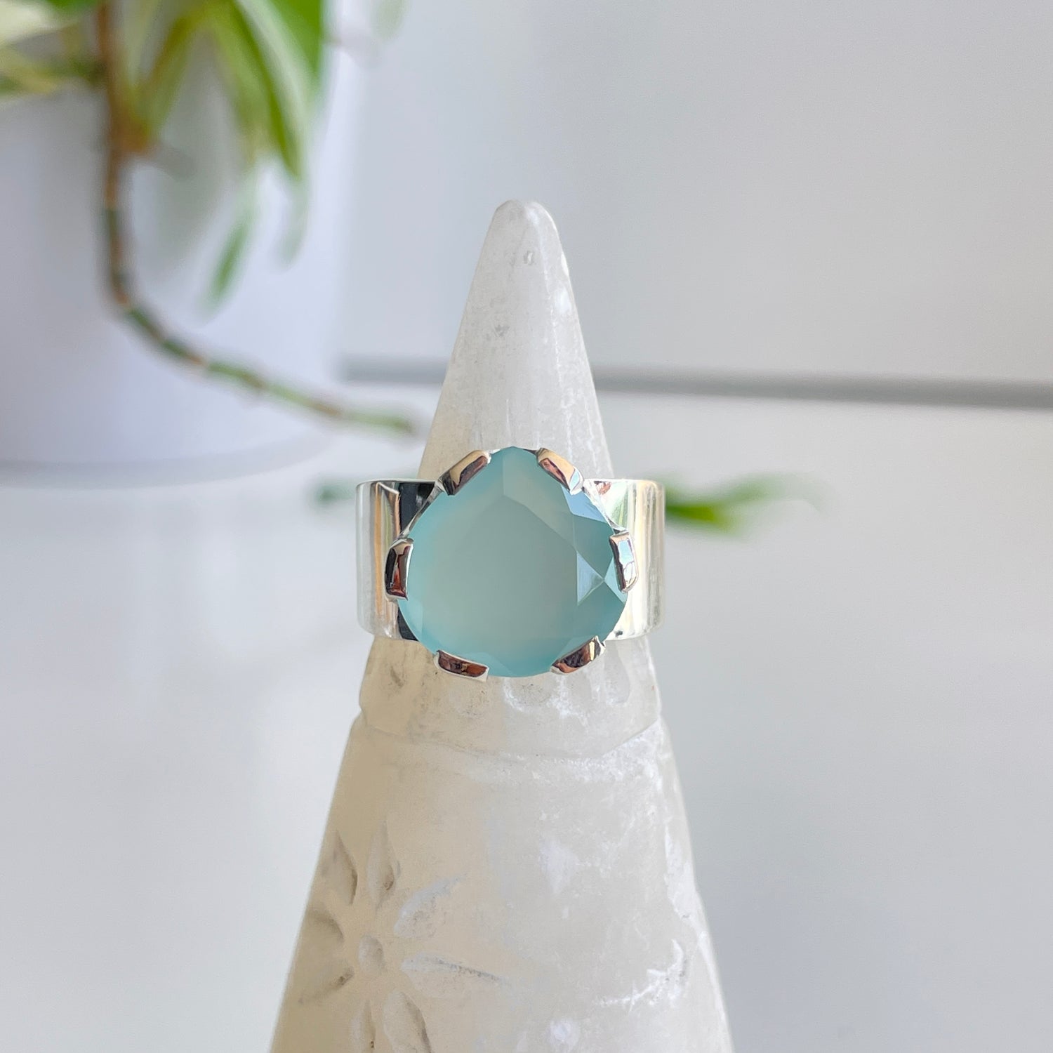 Blue Chalcedony Teardrop Ring