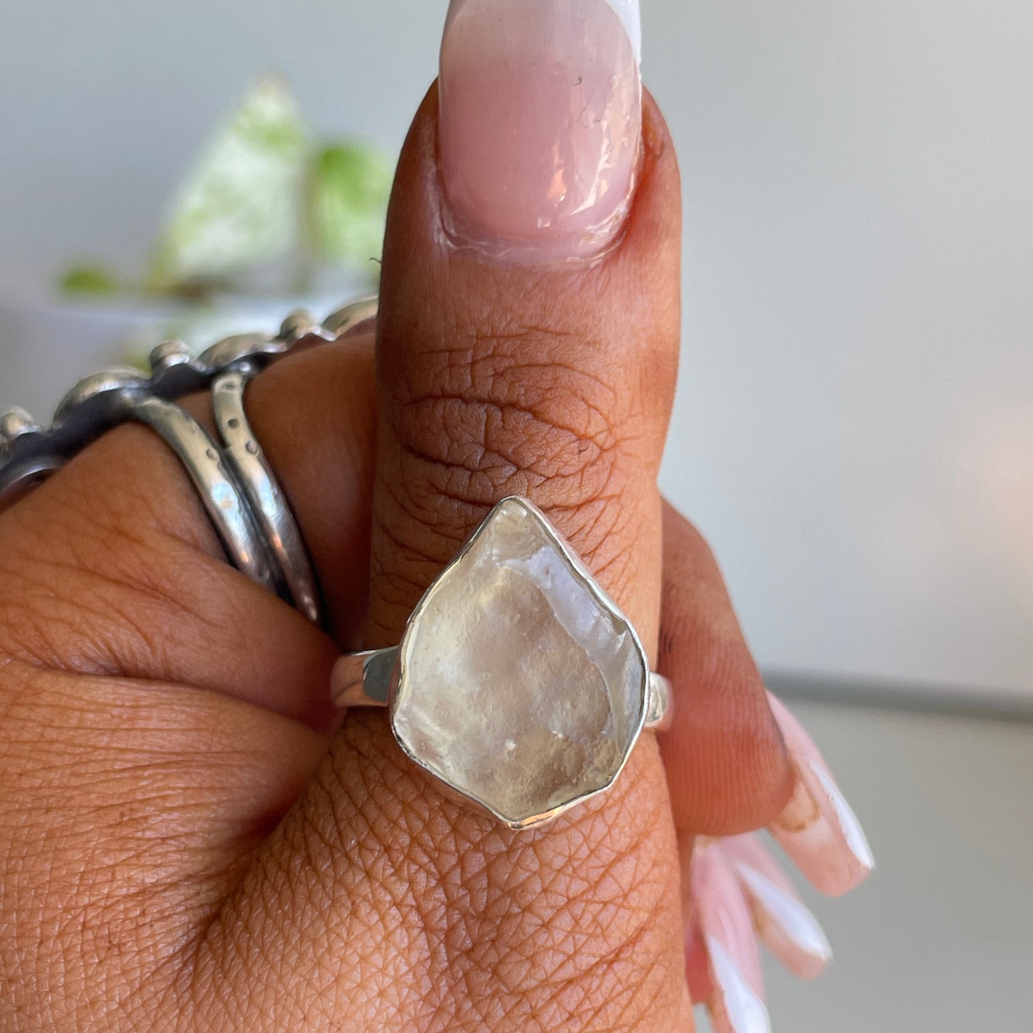 Libyan Desert Glass Freeform Ring Sz9