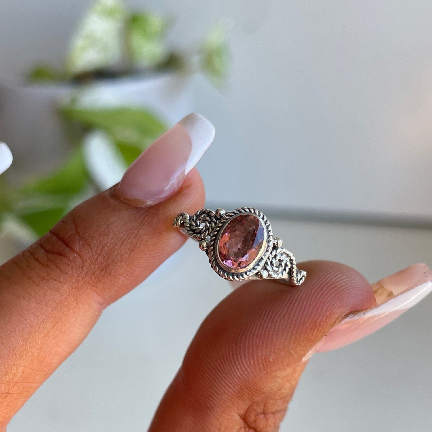 Pink Tourmaline Oval Ring Sz6