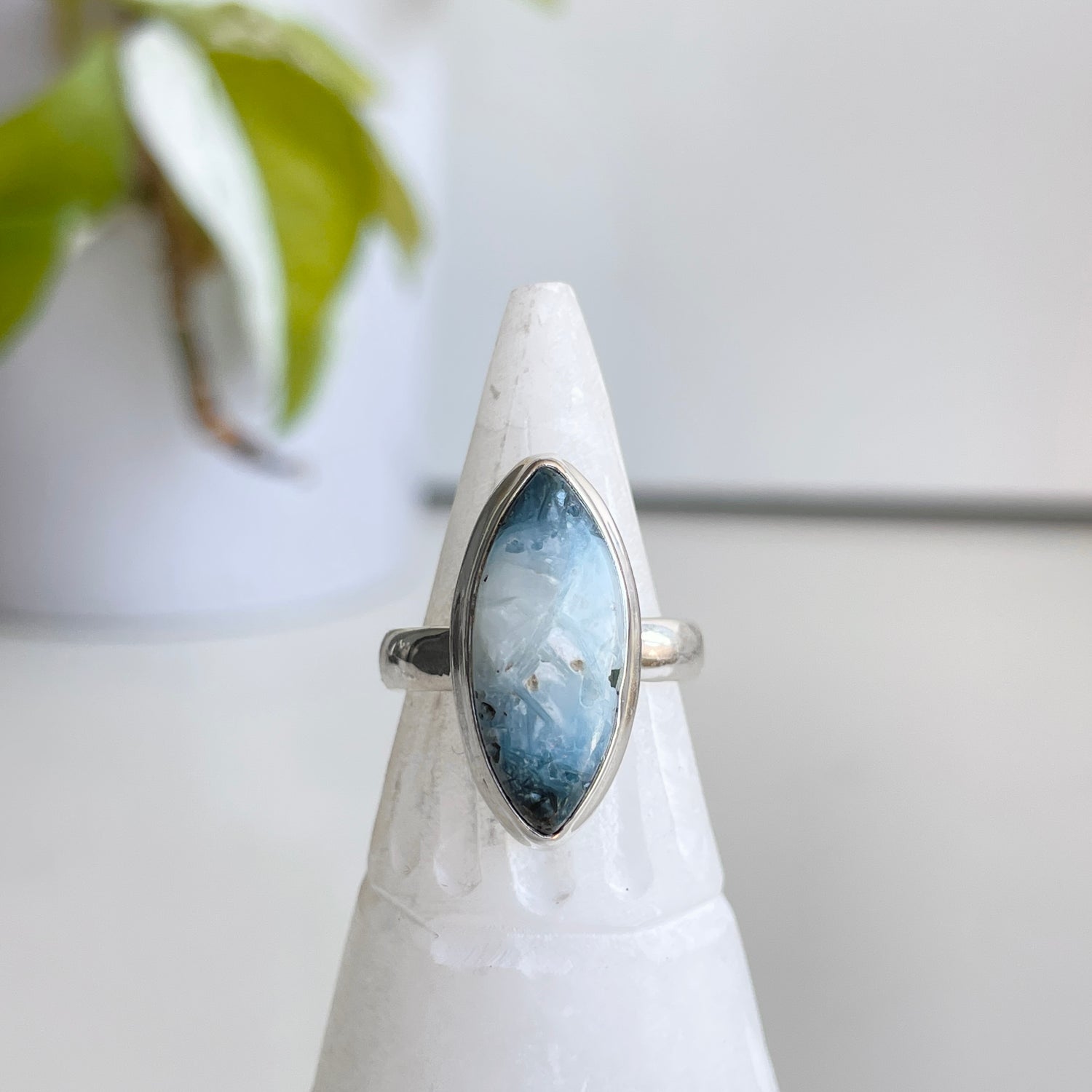 Blue Ice Glacierite Marquise Ring Sz6