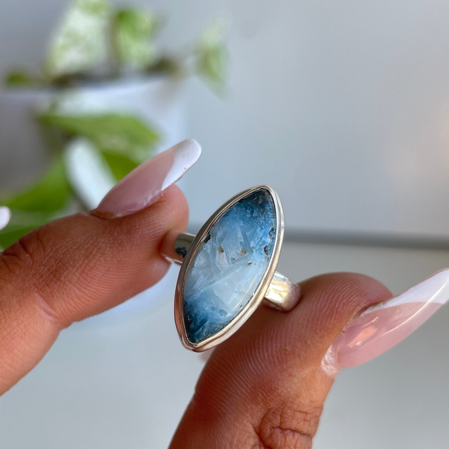 Blue Ice Glacierite Marquise Ring Sz6