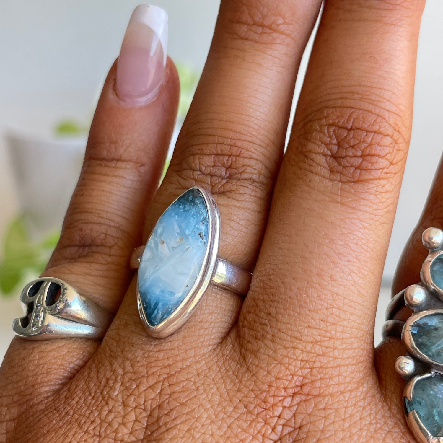 Blue Ice Glacierite Marquise Ring Sz6