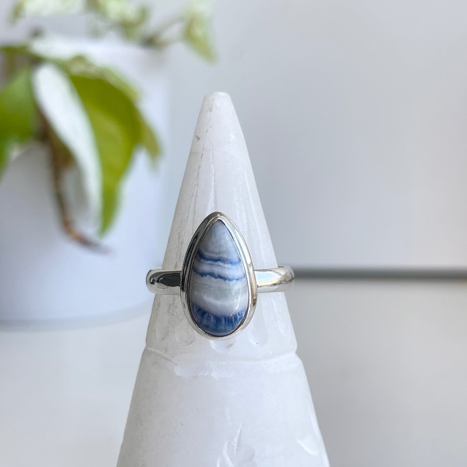 Blue Scheelite Teardrop Ring Sz8