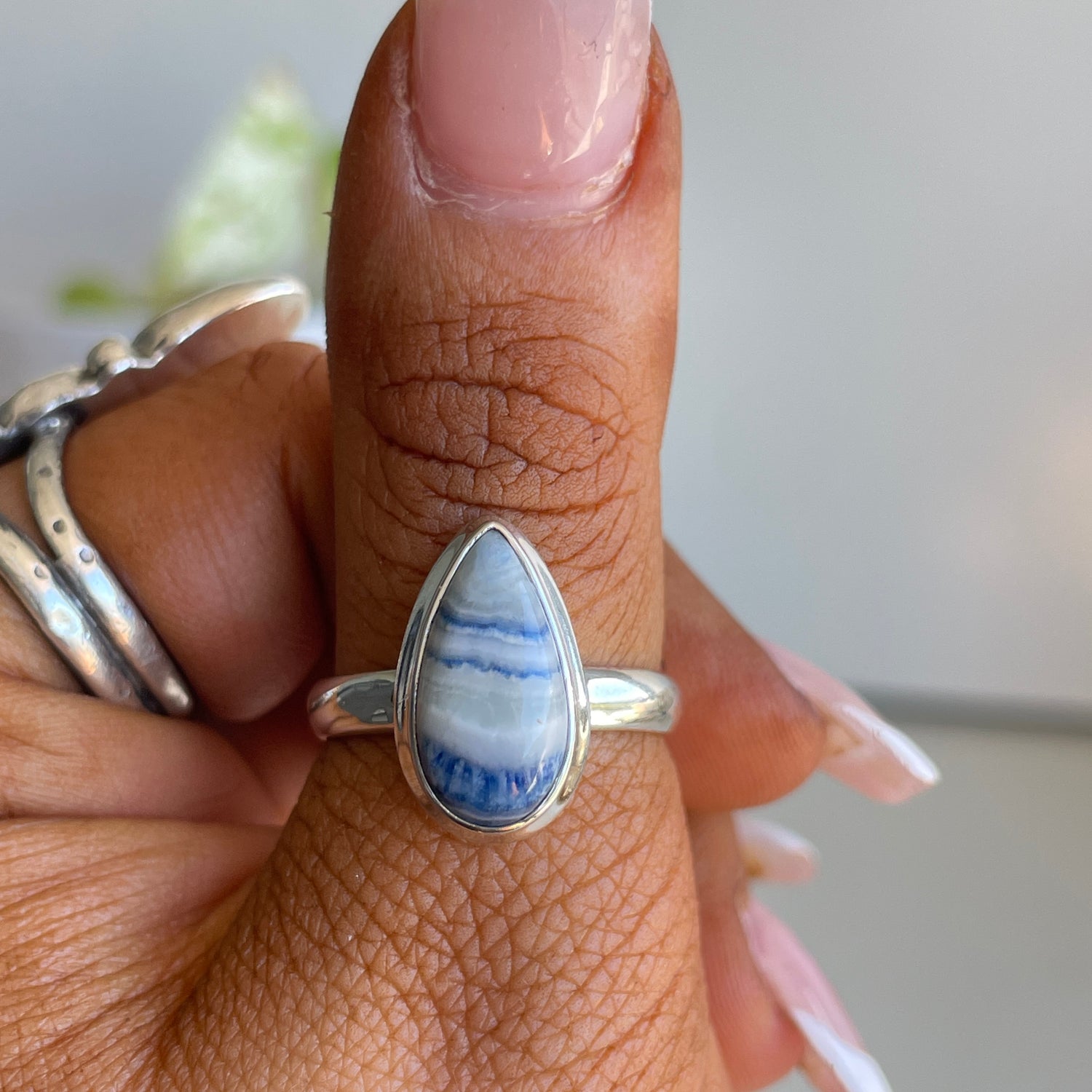 Blue Scheelite Teardrop Ring Sz8