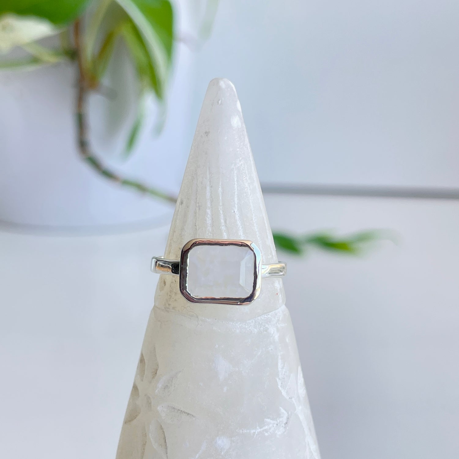 Moonstone Rectangle Ring Sz9