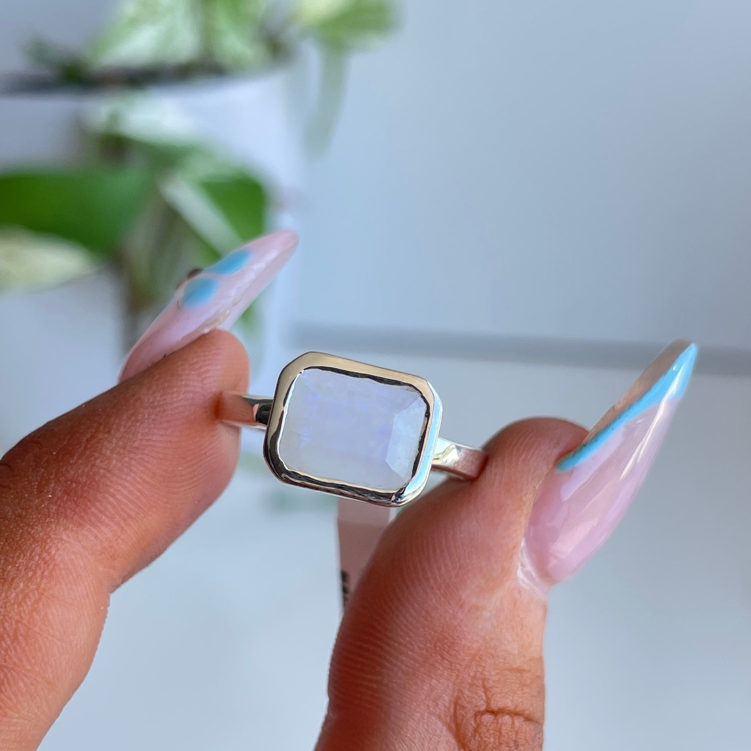 Moonstone Rectangle Ring Sz9