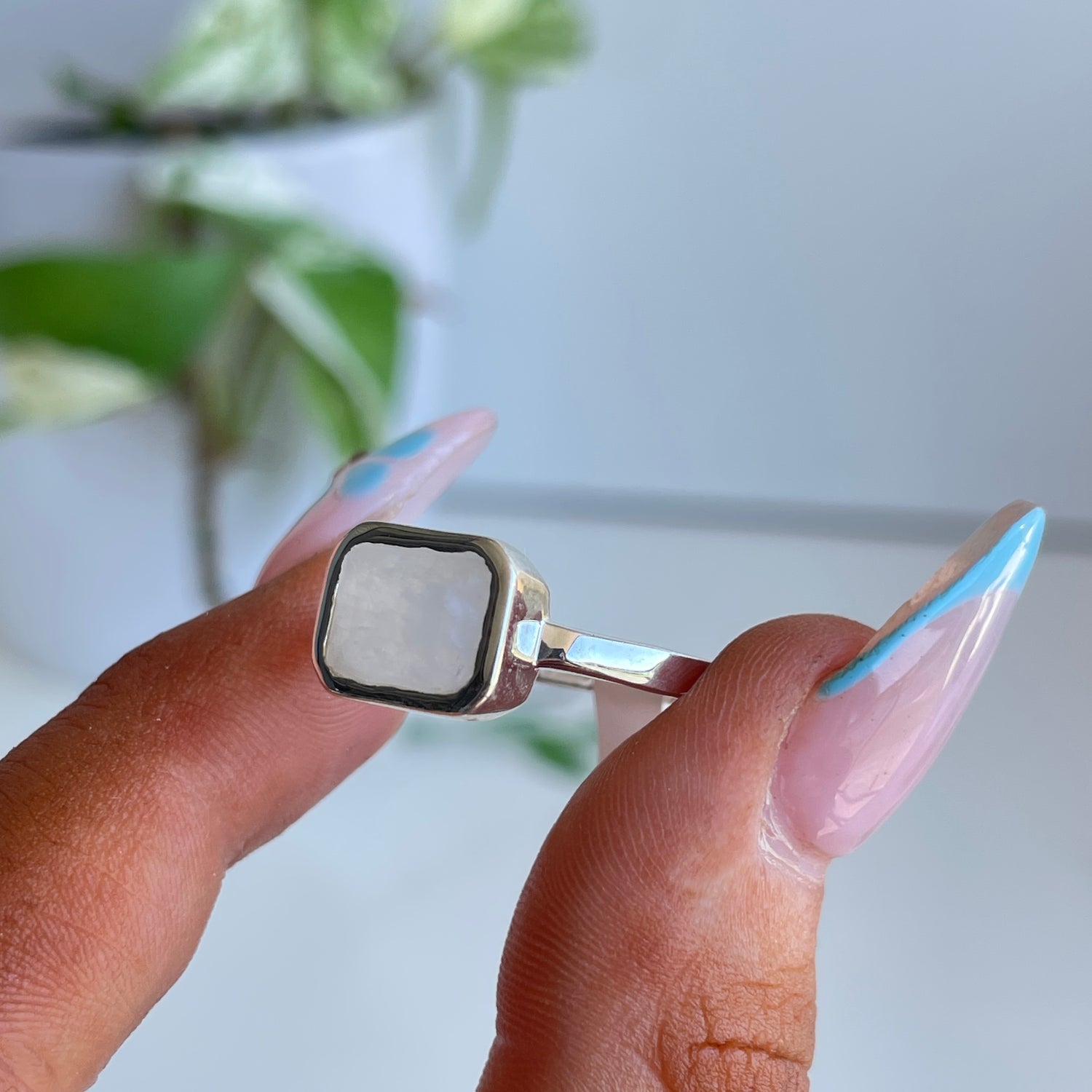 Moonstone Rectangle Ring Sz9