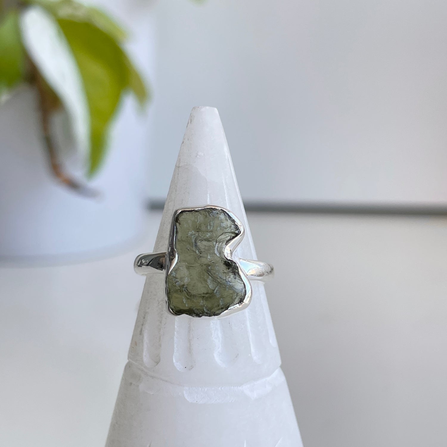 Moldavite Freeform Ring Sz7
