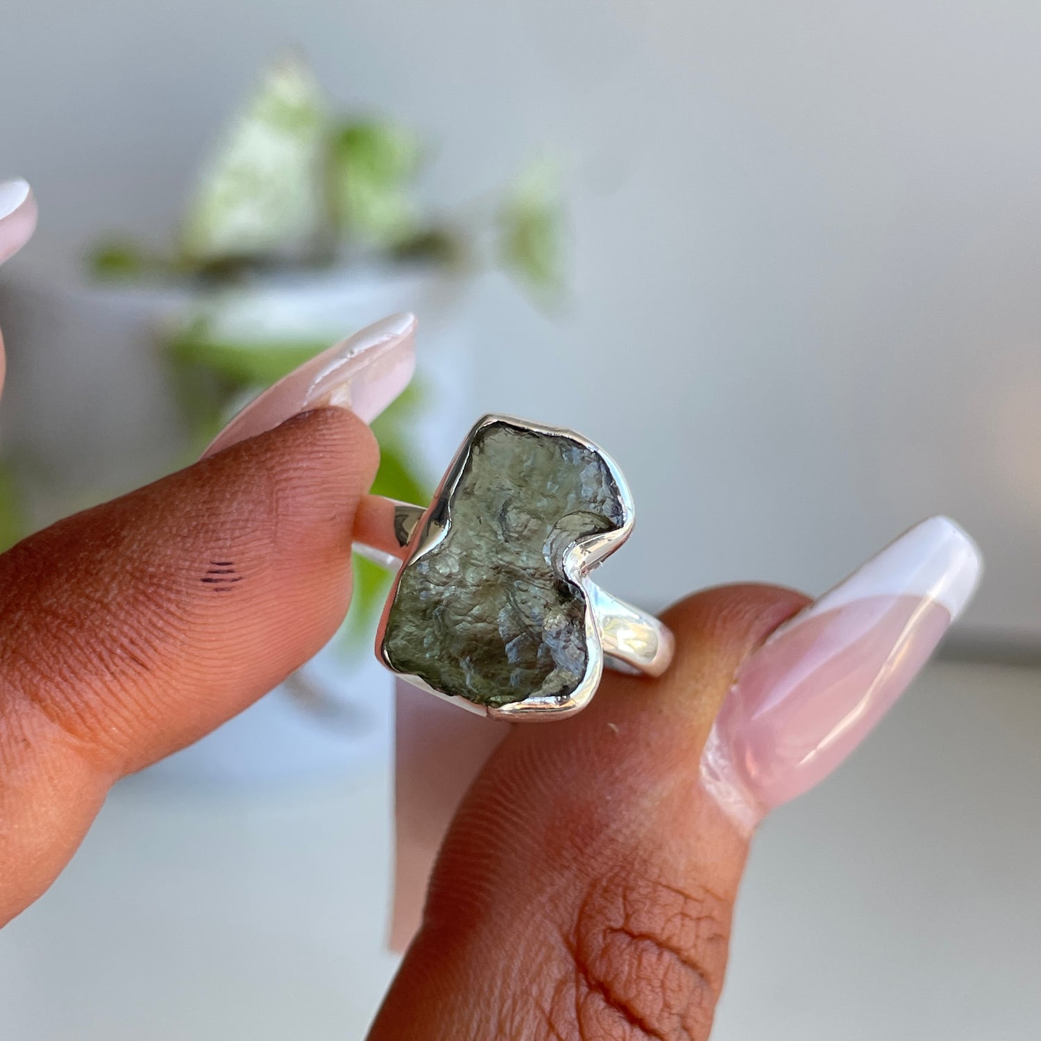 Moldavite Freeform Ring Sz7