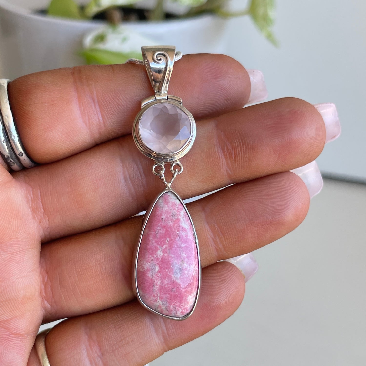 Rose Quartz Thulite Pendant