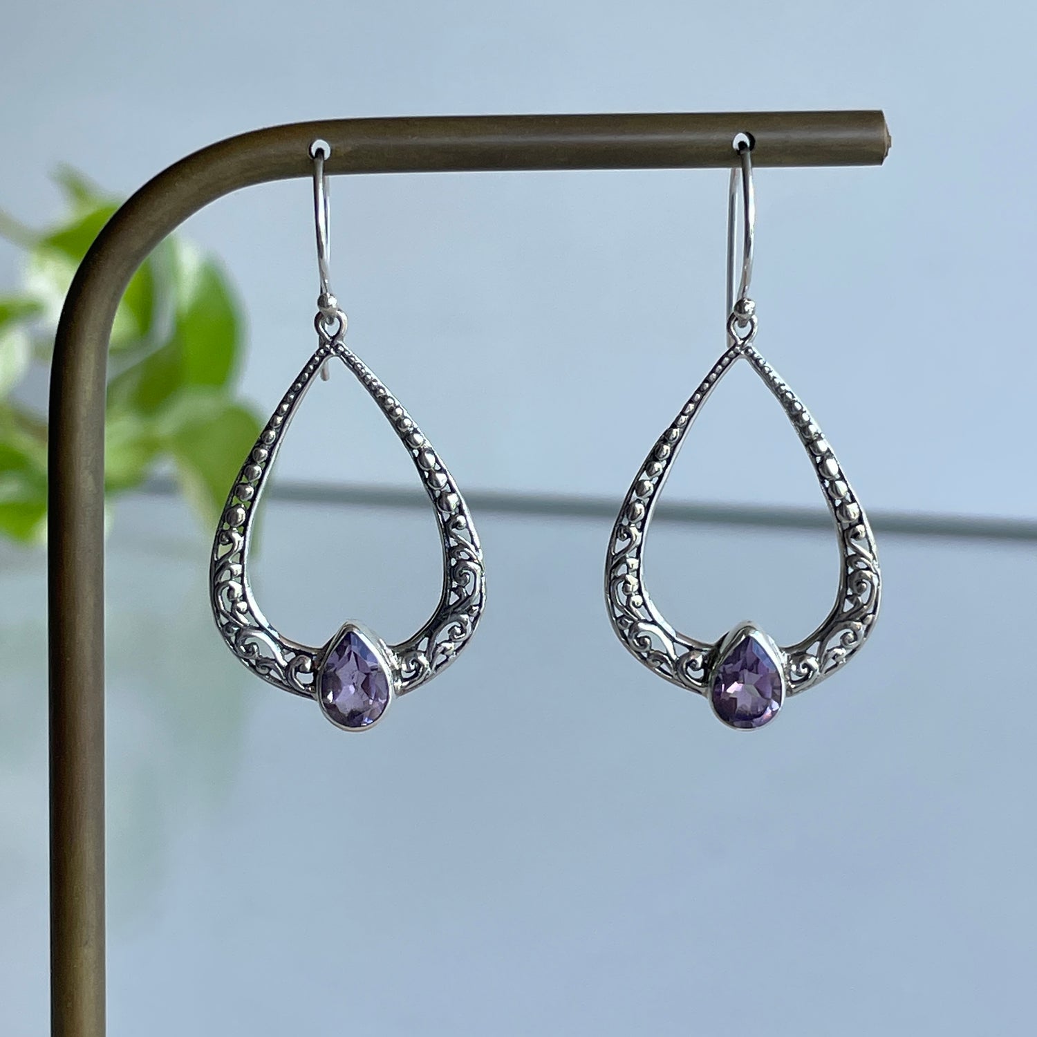 Teardrop Amethyst Filigree Earrings 131063