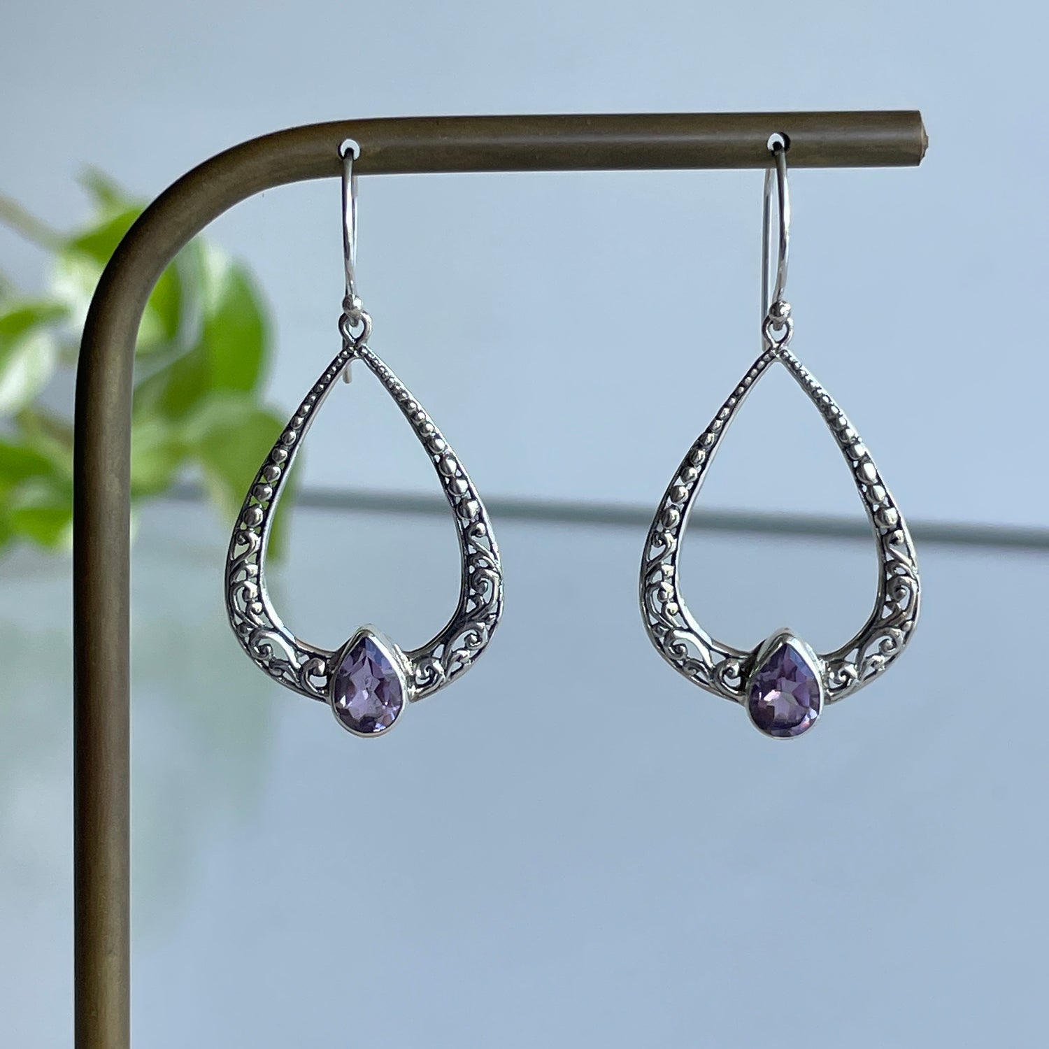 Teardrop Amethyst Filigree Earrings 131063