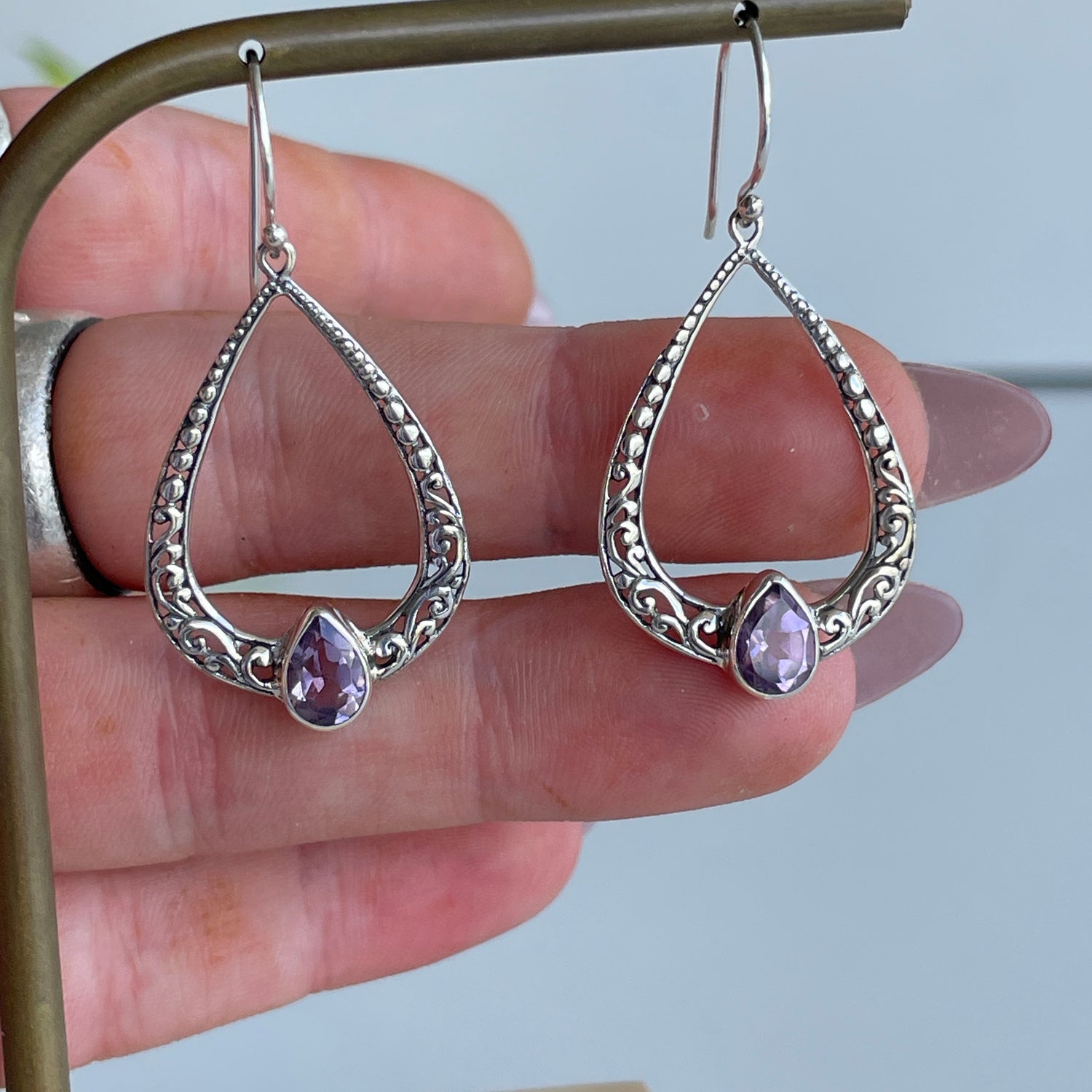 Teardrop Amethyst Filigree Earrings 131063