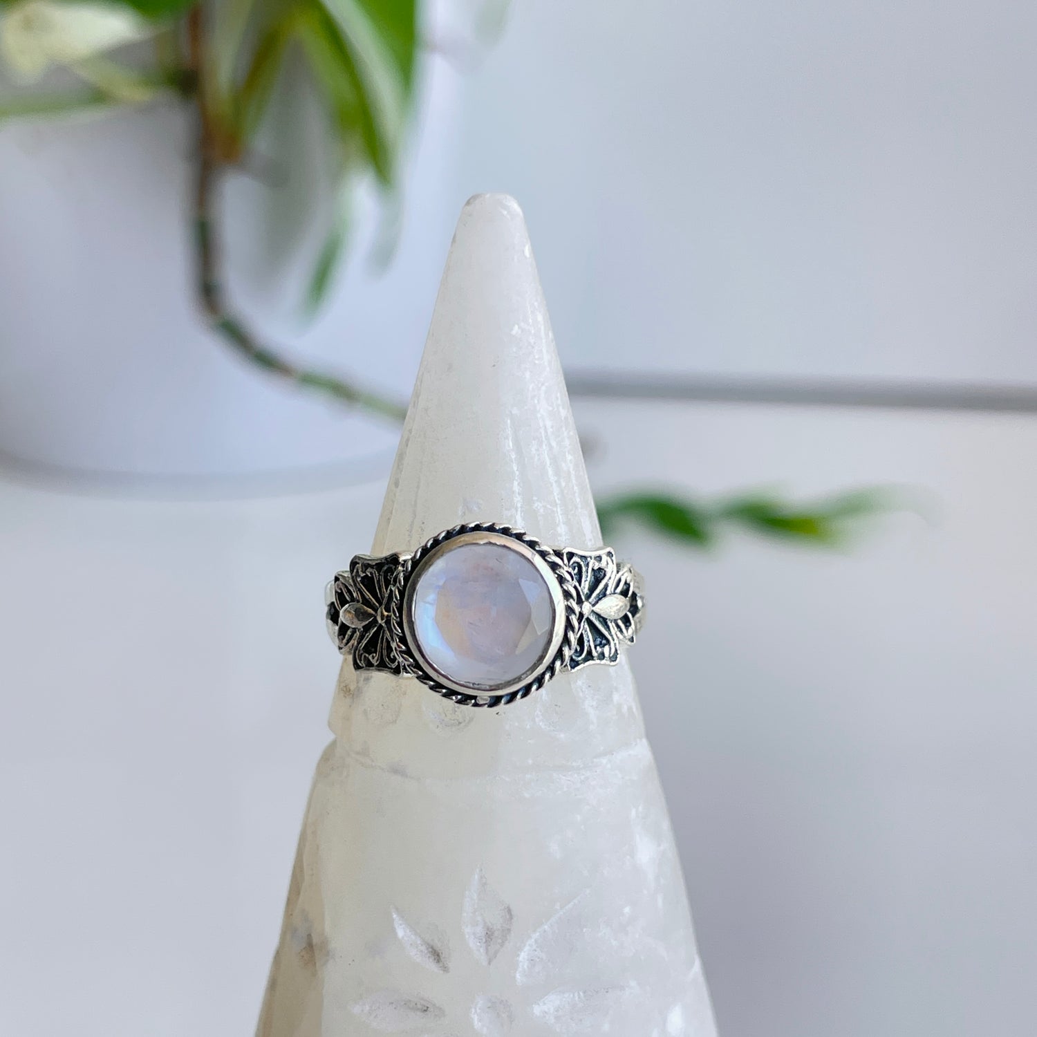 Moonstone Butterfly Ring Sz8