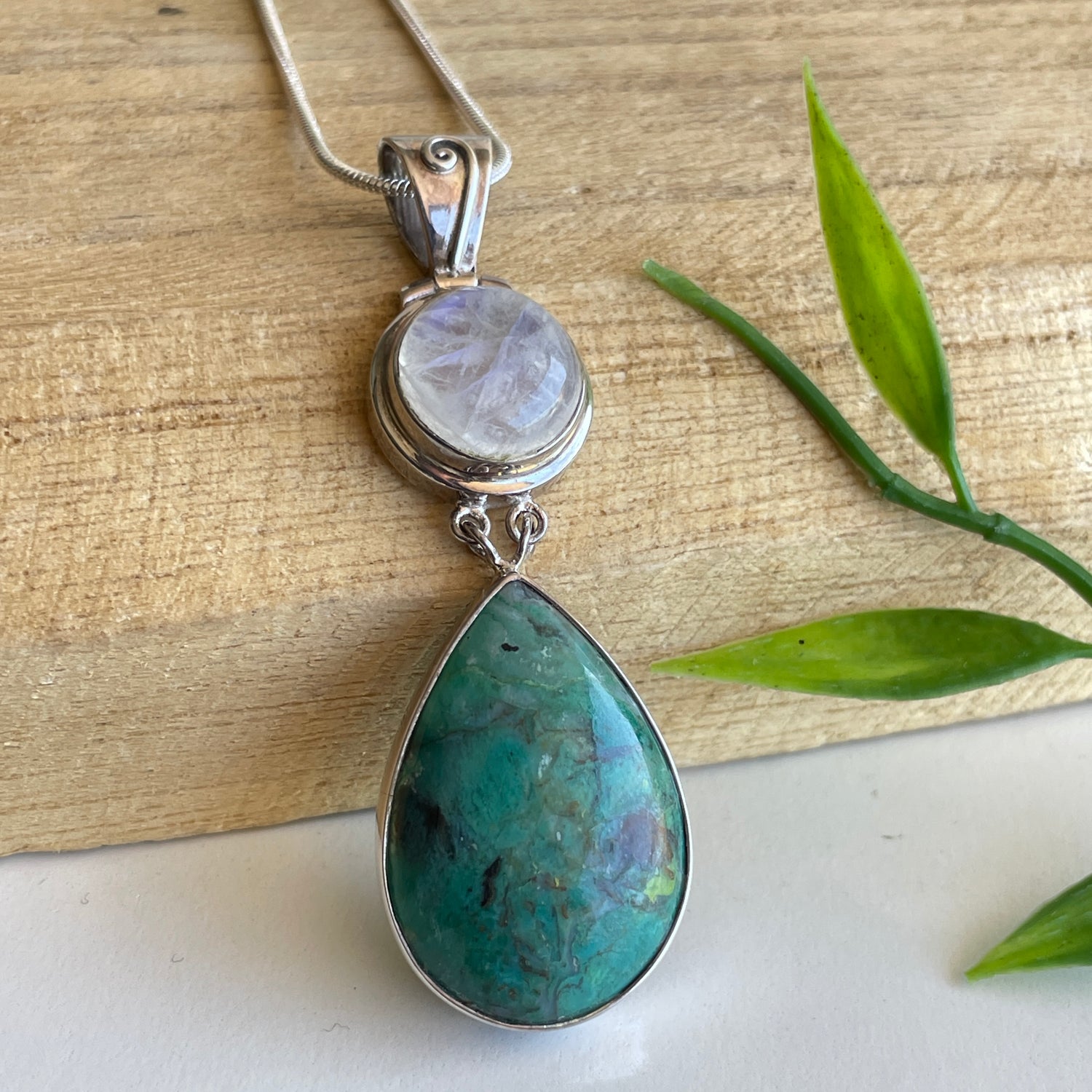 Moonstone Chrysocolla Pendant