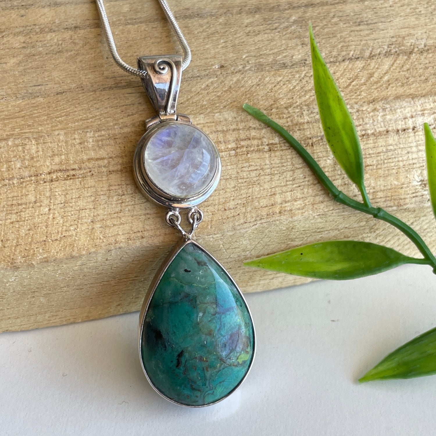 Moonstone Chrysocolla Pendant