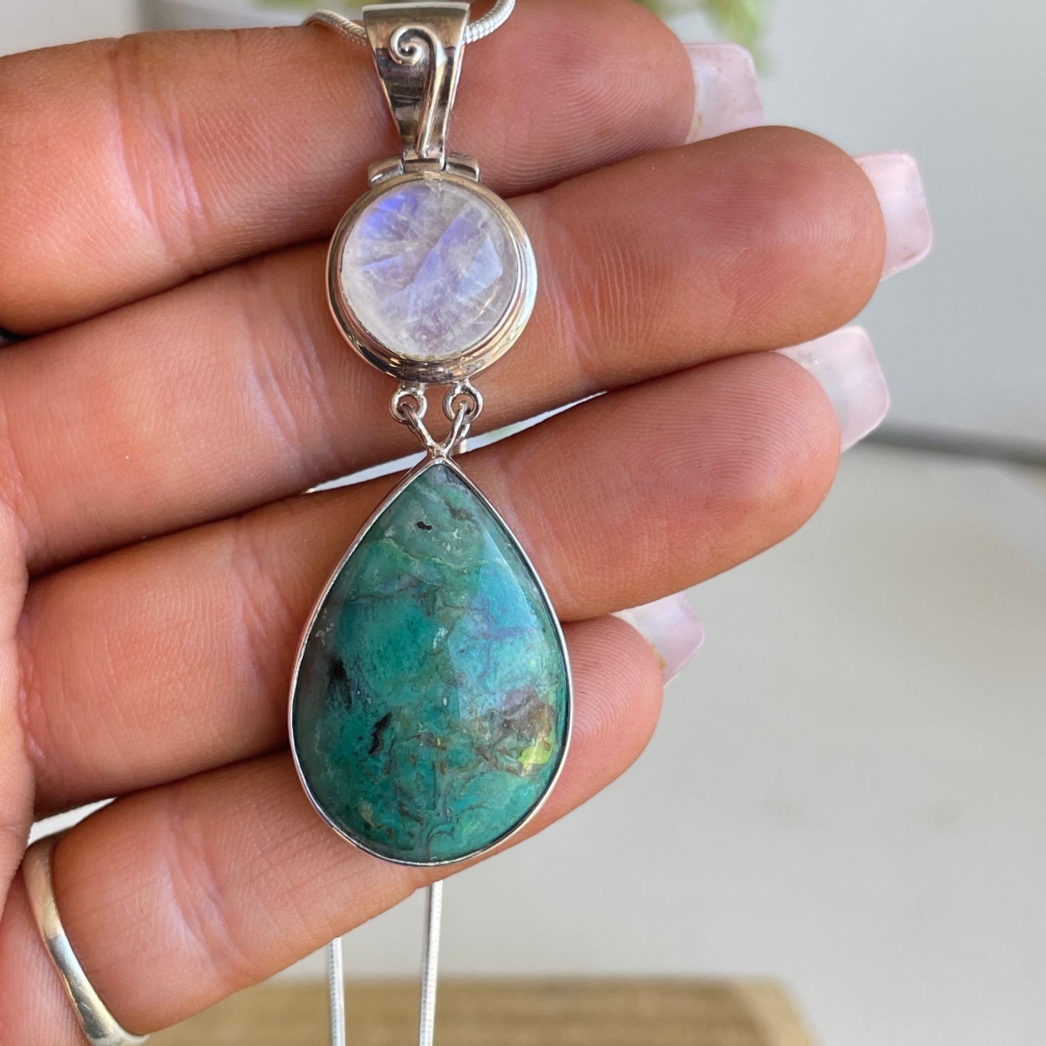 Moonstone Chrysocolla Pendant
