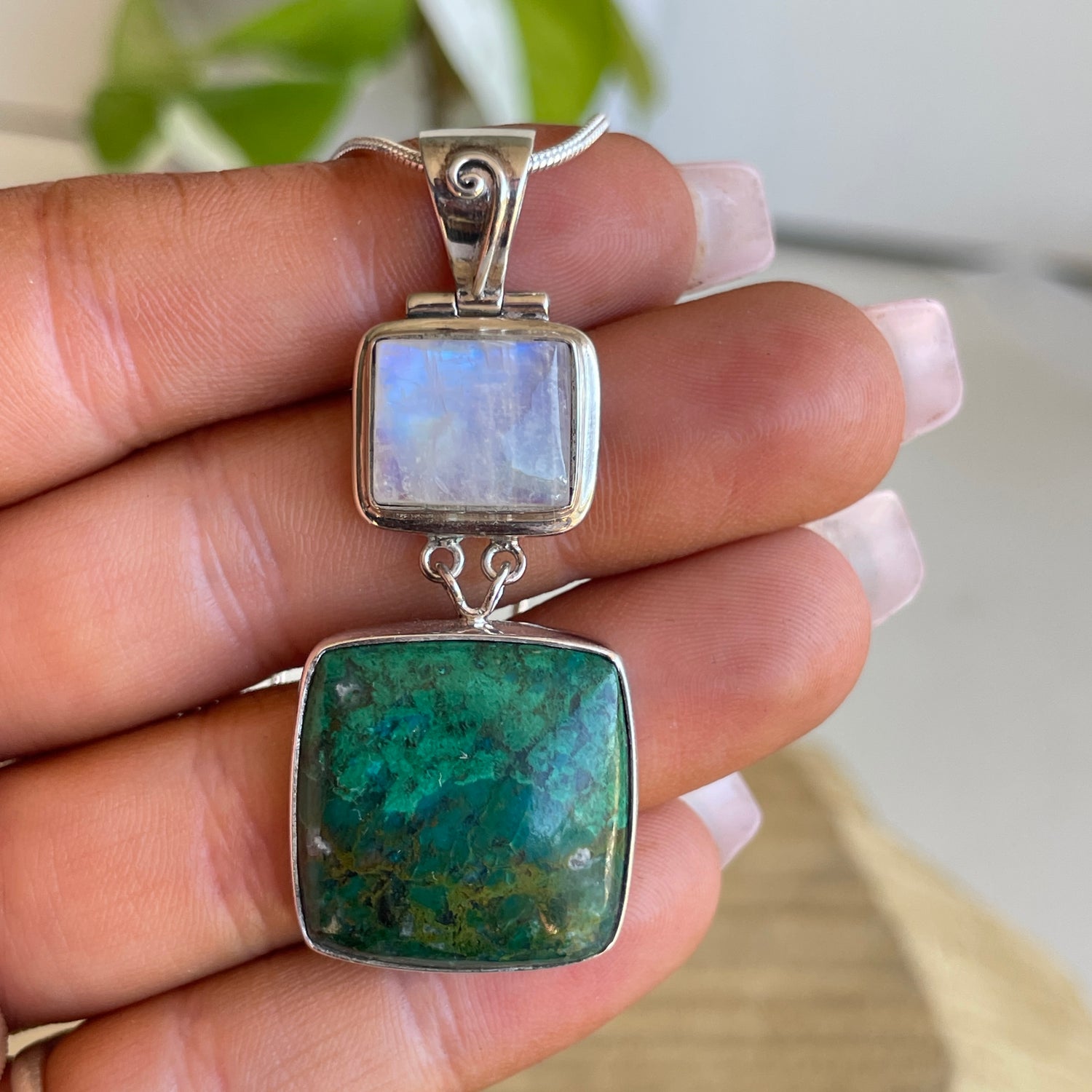Moonstone Chrysocolla Pendant