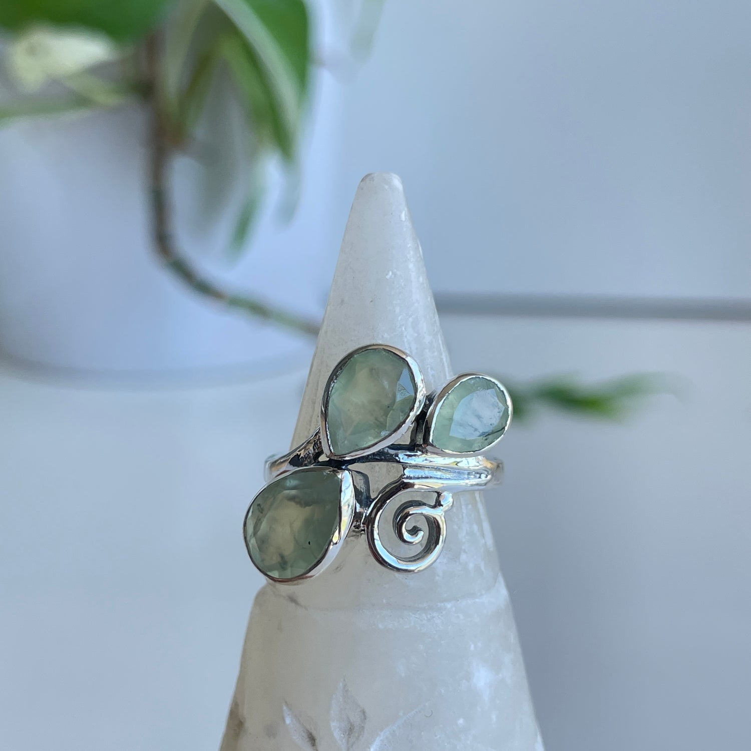 Prehnite Multi Stone Teardrop Ring