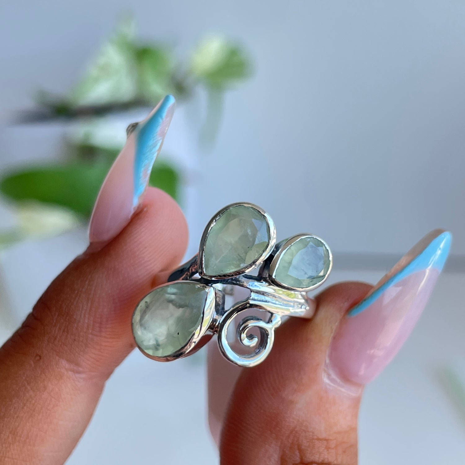 Prehnite Multi Stone Teardrop Ring