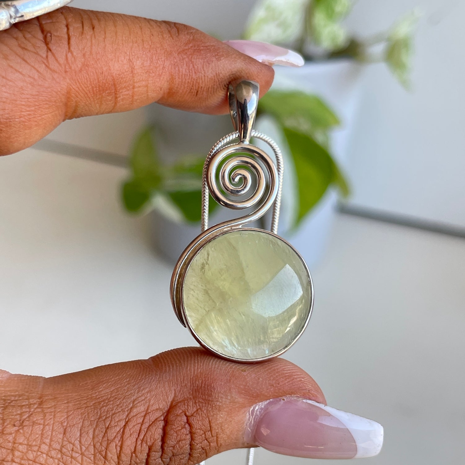 Prehnite Spiral Pendant